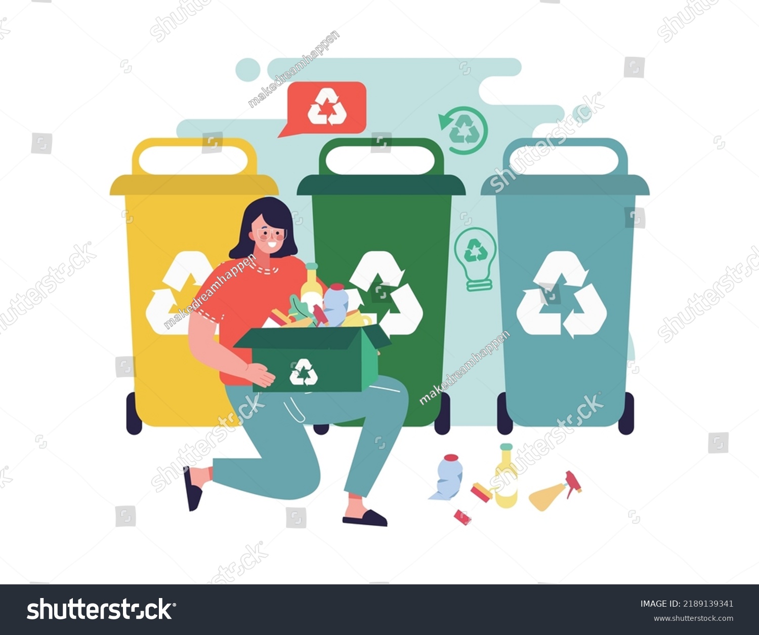 Bundle Cute Funny People Putting Rubbish Stock Vector Royalty Free