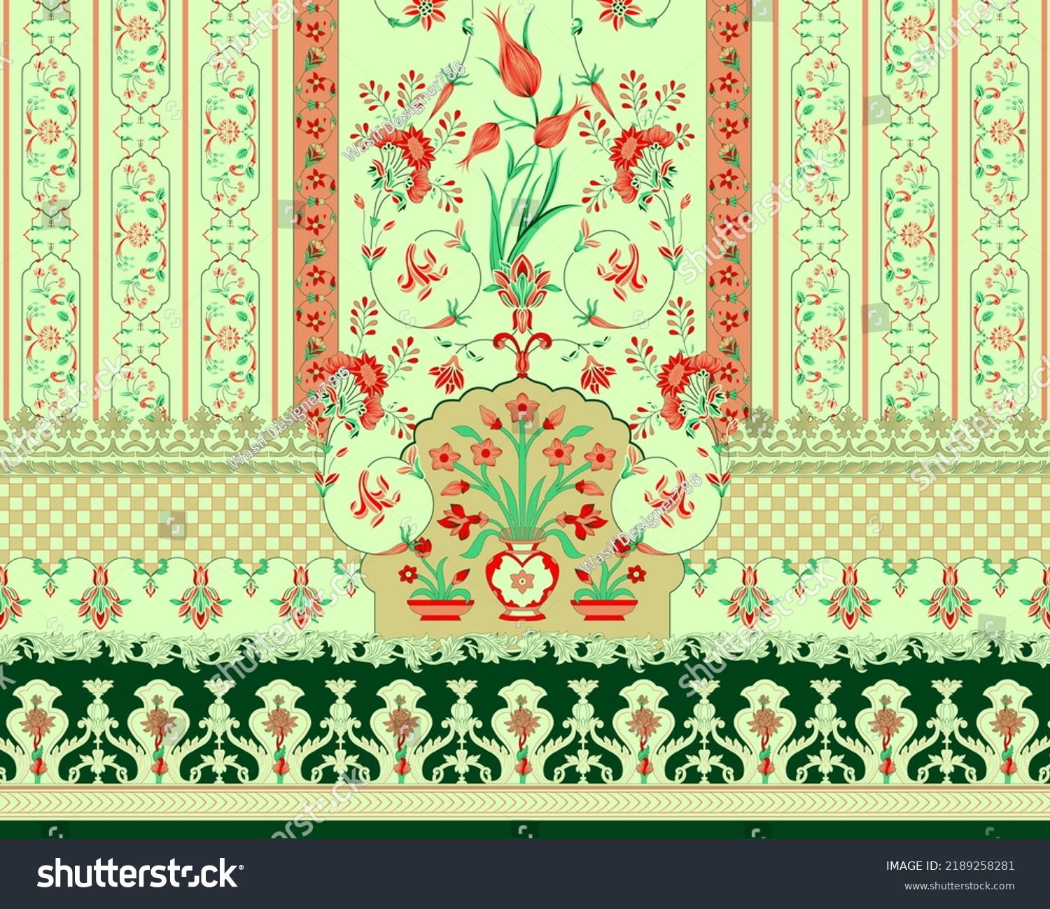 New Modern Mughal Art Indian Floral Stock Illustration