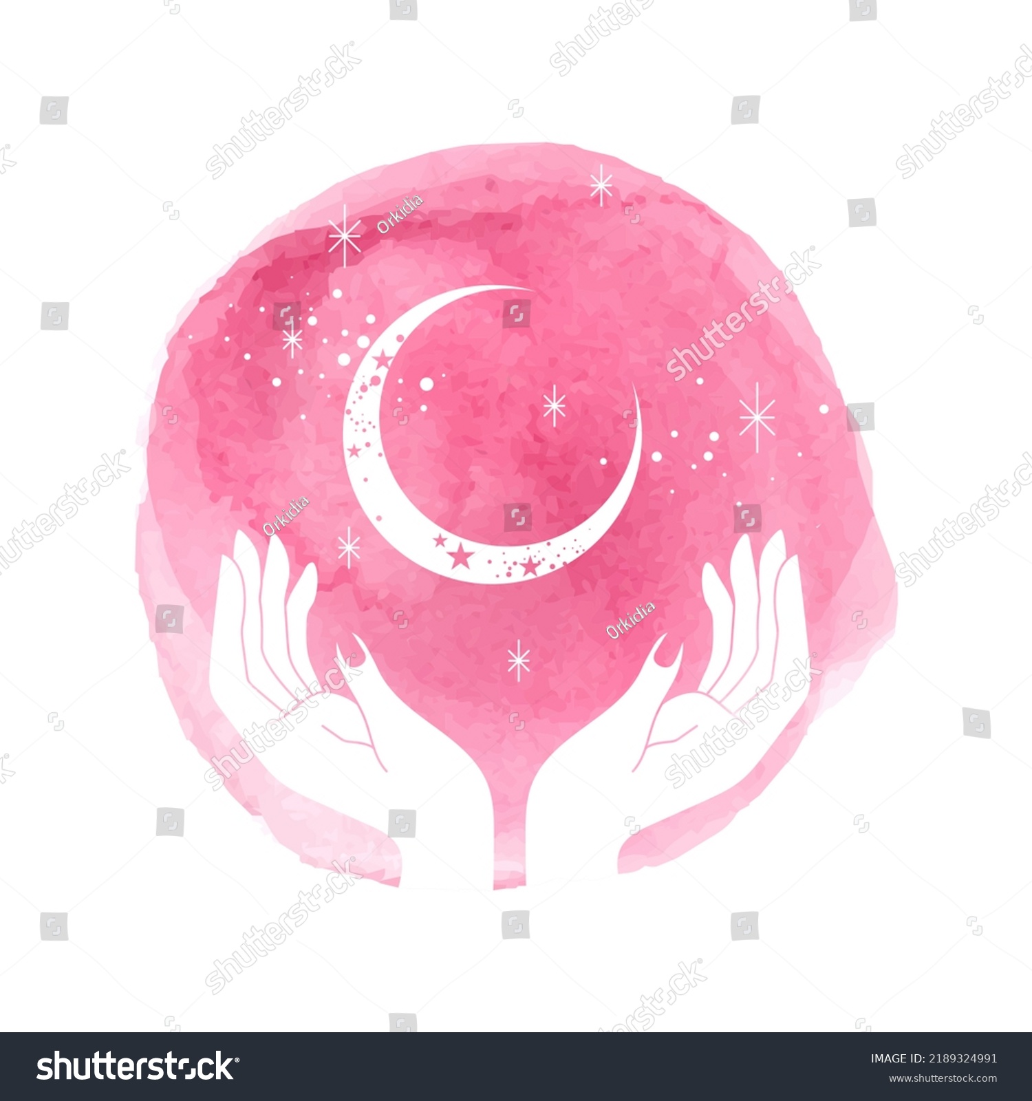 Hands Stars Moon Line Art Illustration Stock Illustration