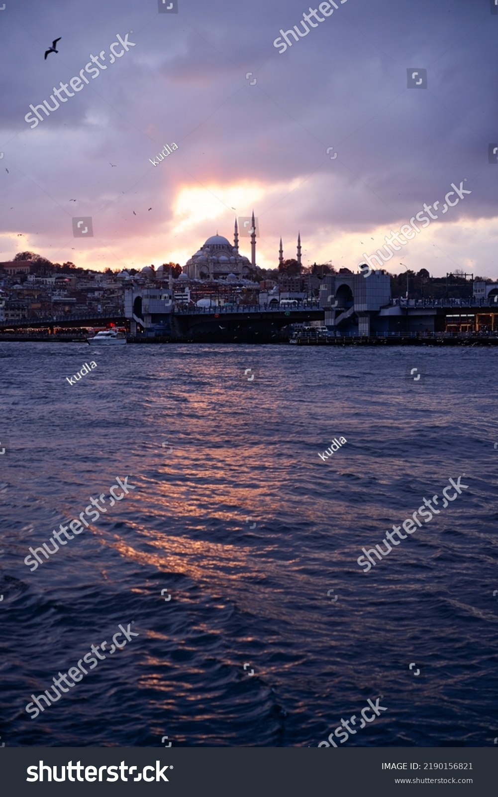 Beautiful Sunset Clouds Istanbul Landscape Ortakoy Stock Photo