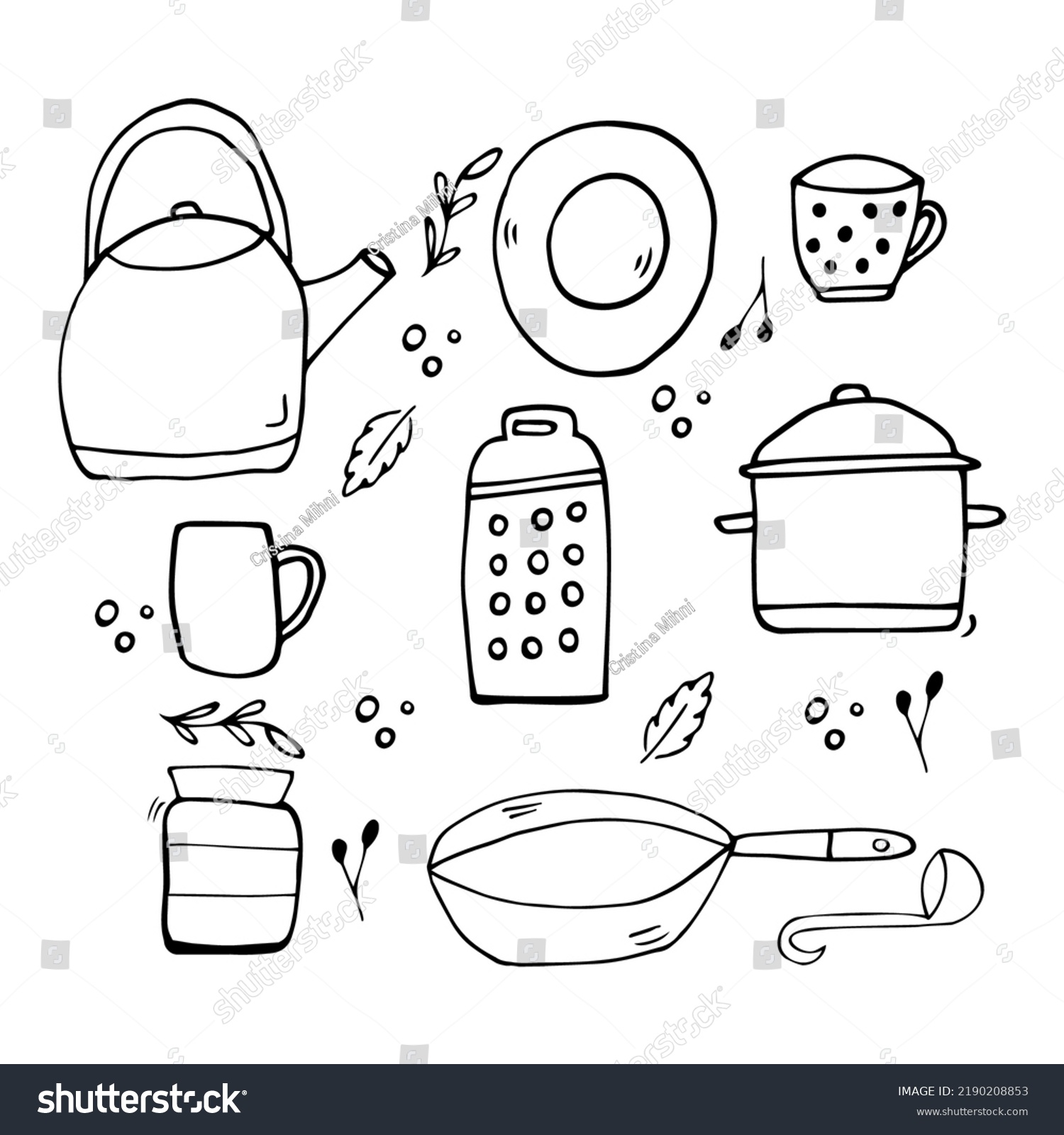 Set Hand Drawn Doodle Kitchen Utensils Stock Vector Royalty Free