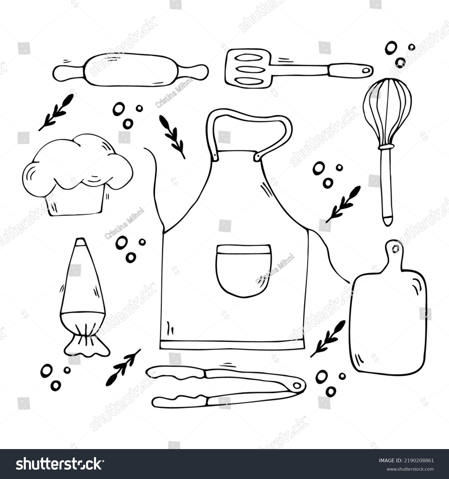 Set Hand Drawn Doodle Kitchen Utensils Stock Vector Royalty Free