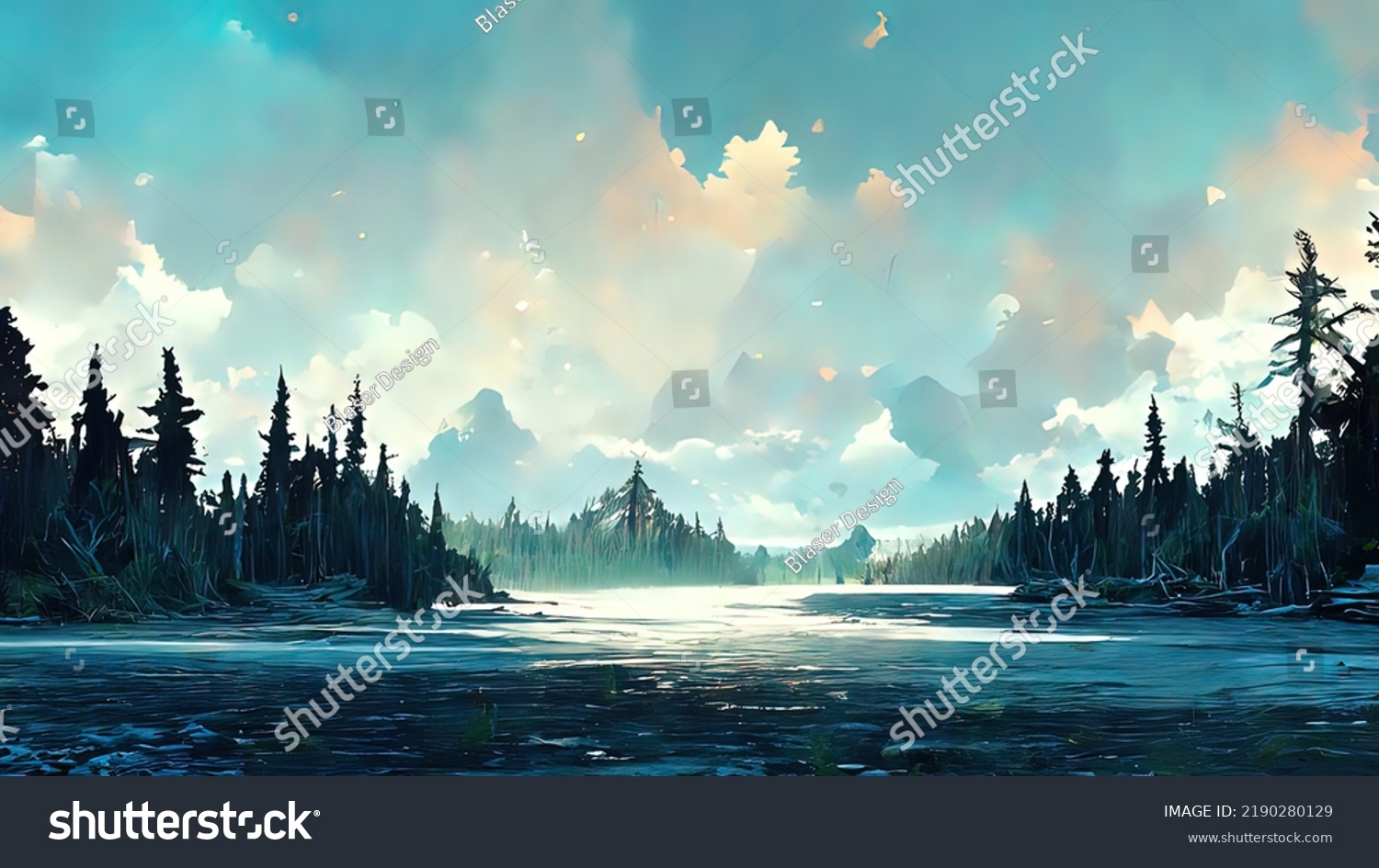 Digital Painting Winter Forest Illustration 4k Stock Illustration