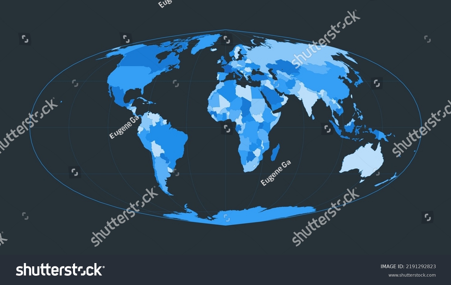 World Map Foucauts Sinusoidal Projection Futuristic Stock Vector