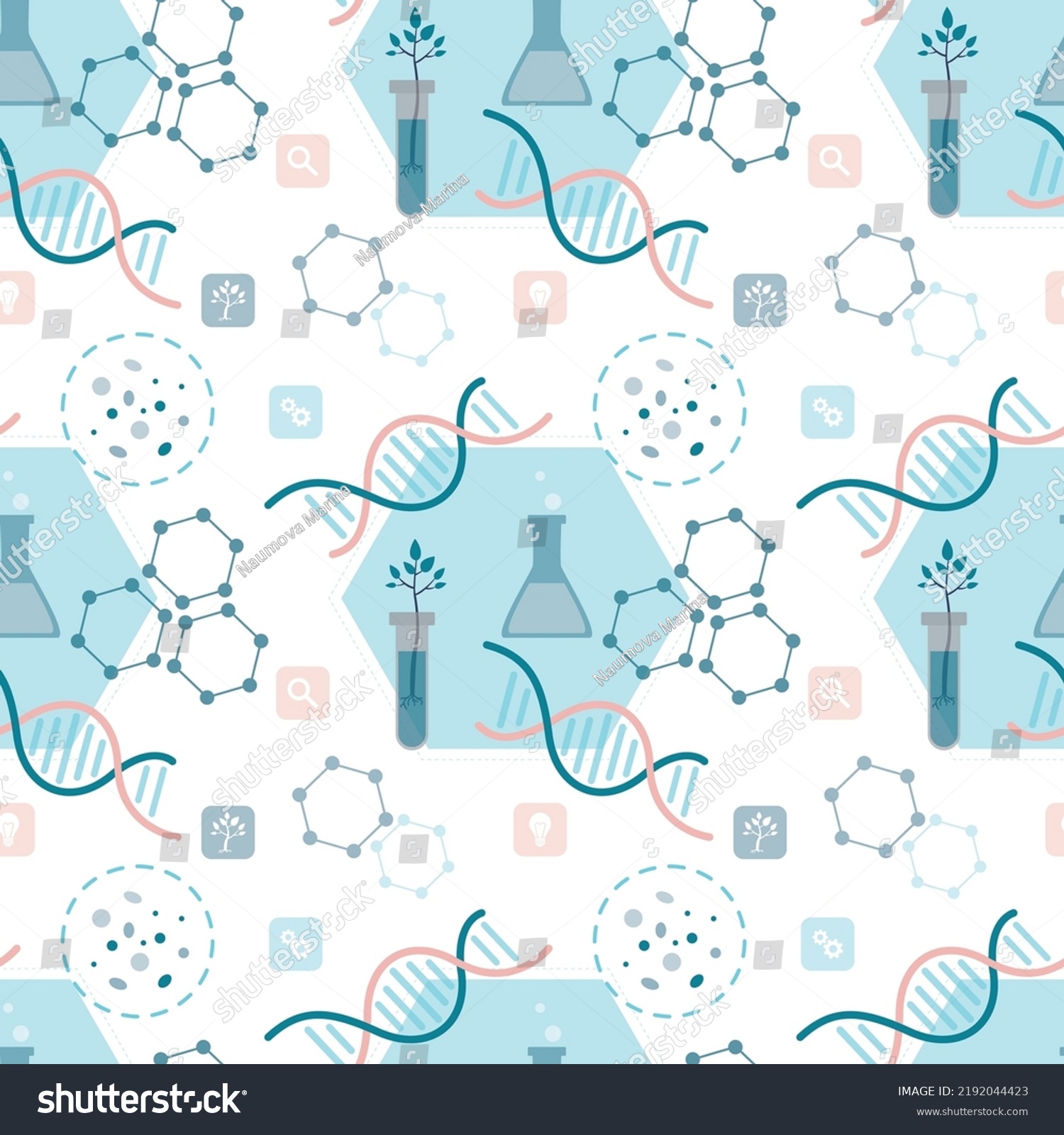 Biotechnology Seamless Pattern Structures Various Plants Stock Vector