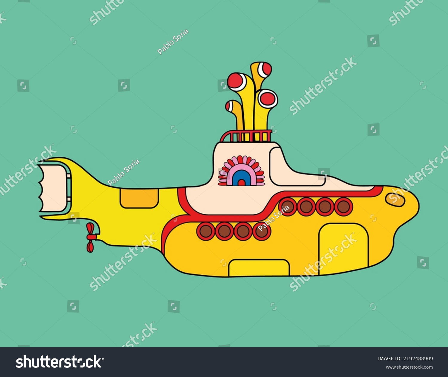 Yellow Submarine Beatles Rock Band Illustration Stock Illustration