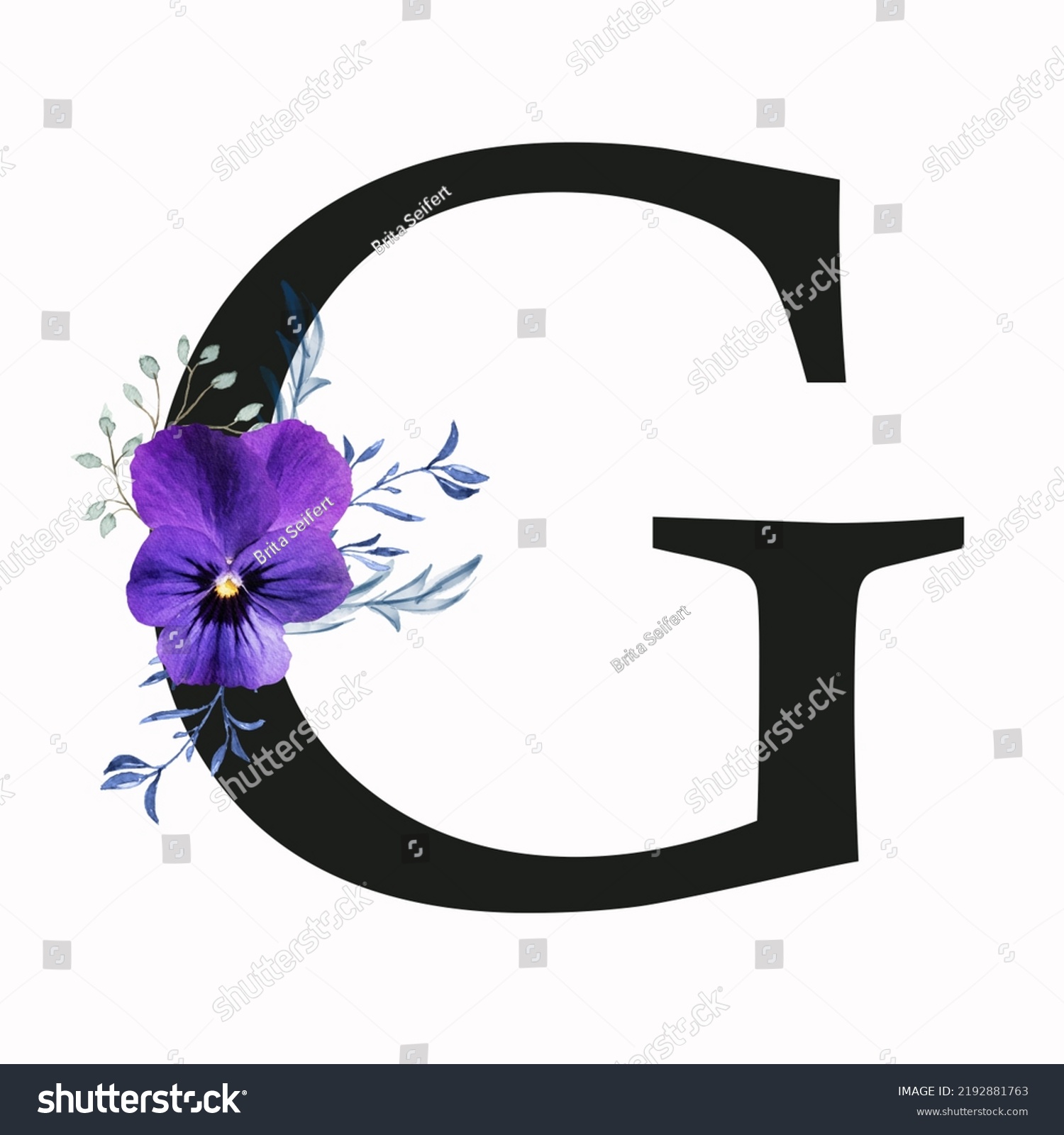 Capital Letter G Decorated Pansy Flower Stock Illustration 2192881763