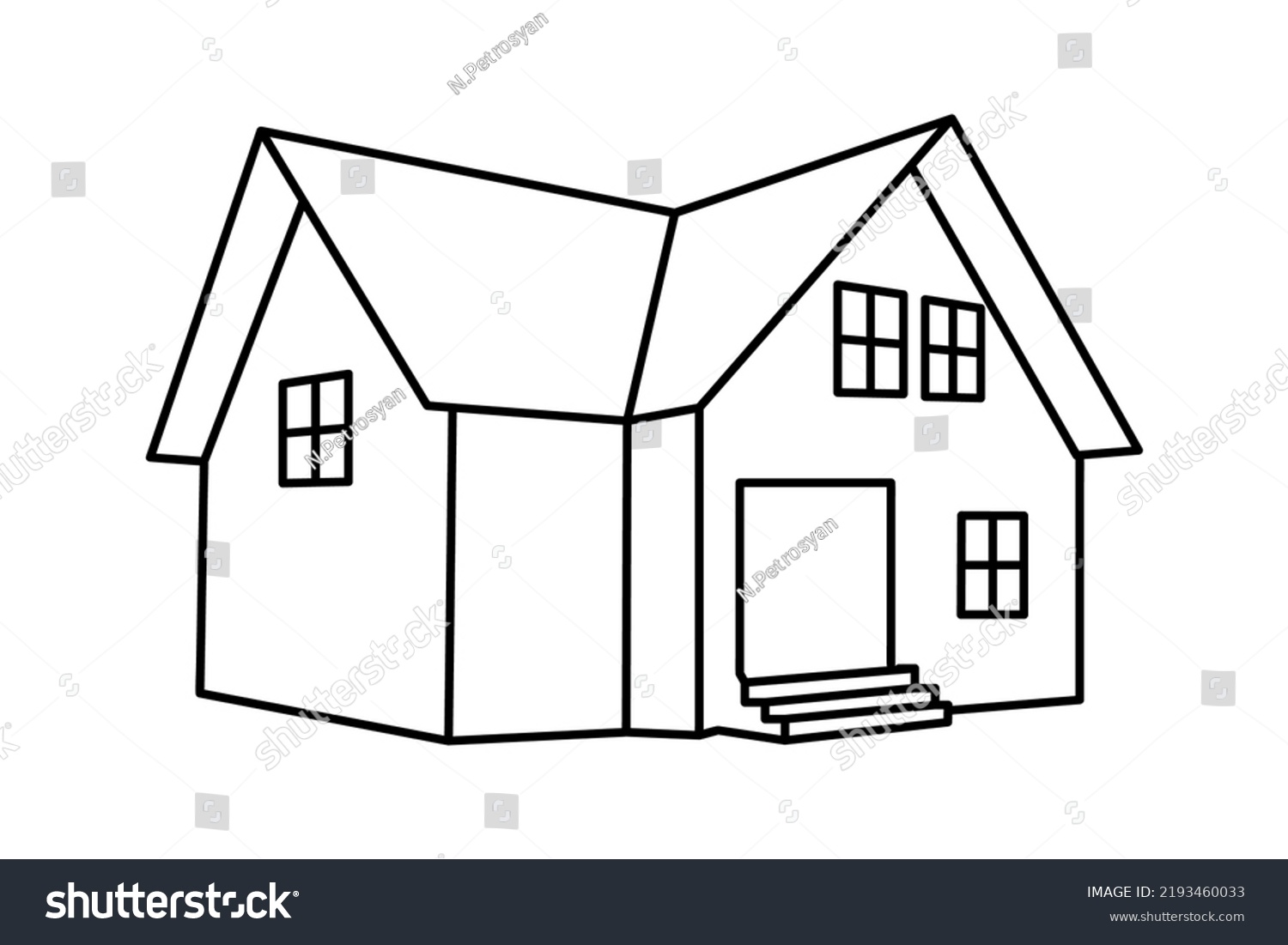 Linear Architectural Sketch Detached House Hand Stock Vector Royalty