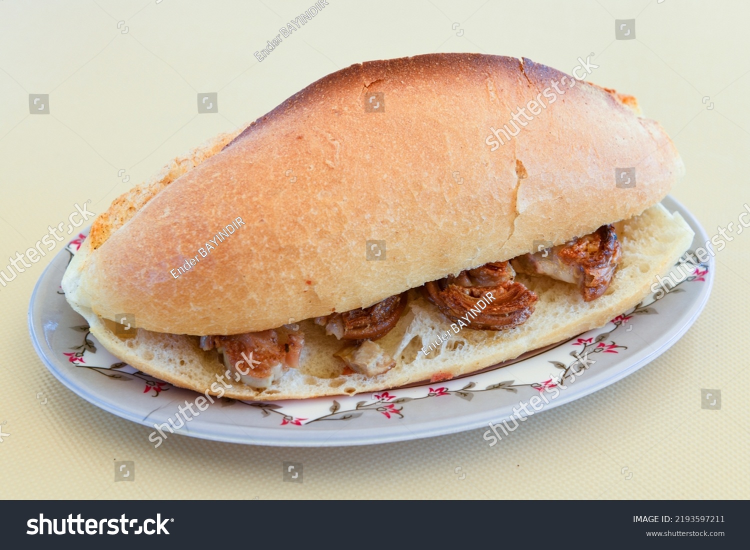 Meat Chicken Doner Between Bread Turkish Stock Photo