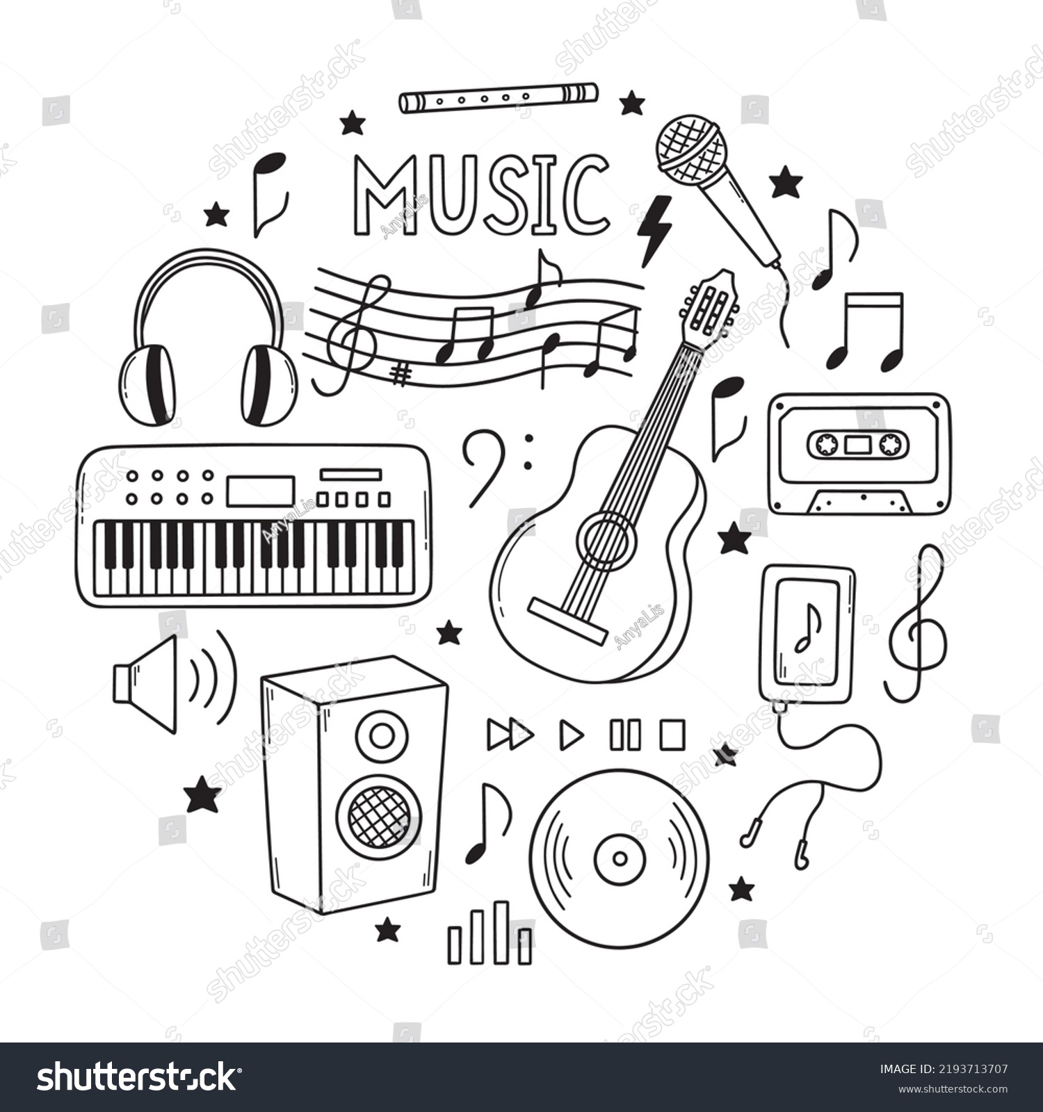 Hand Drawn Music Doodle Musical Instruments Stock Vector Royalty Free