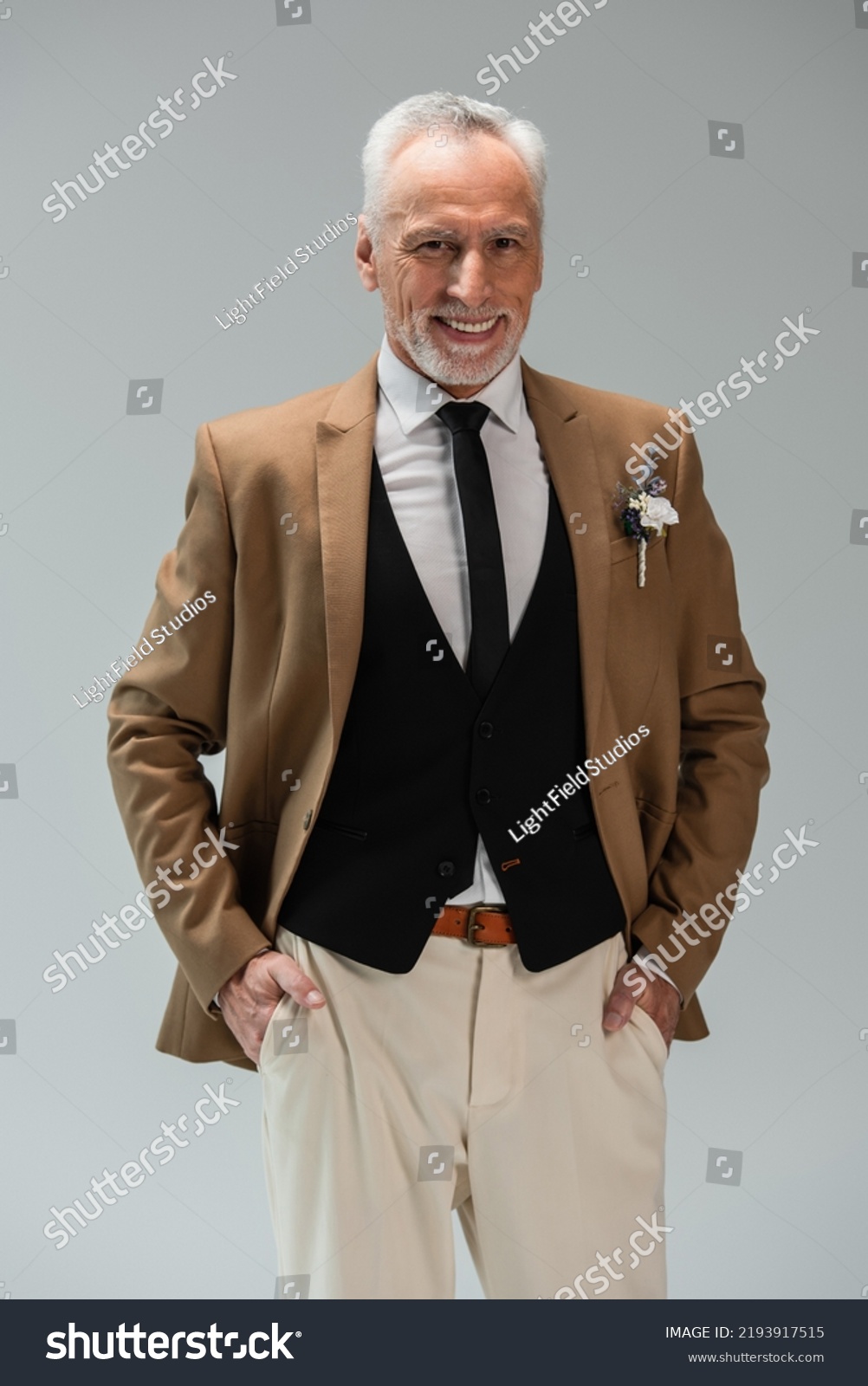 Happy Middle Aged Groom Suit Floral Stock Photo 2193917515 Shutterstock