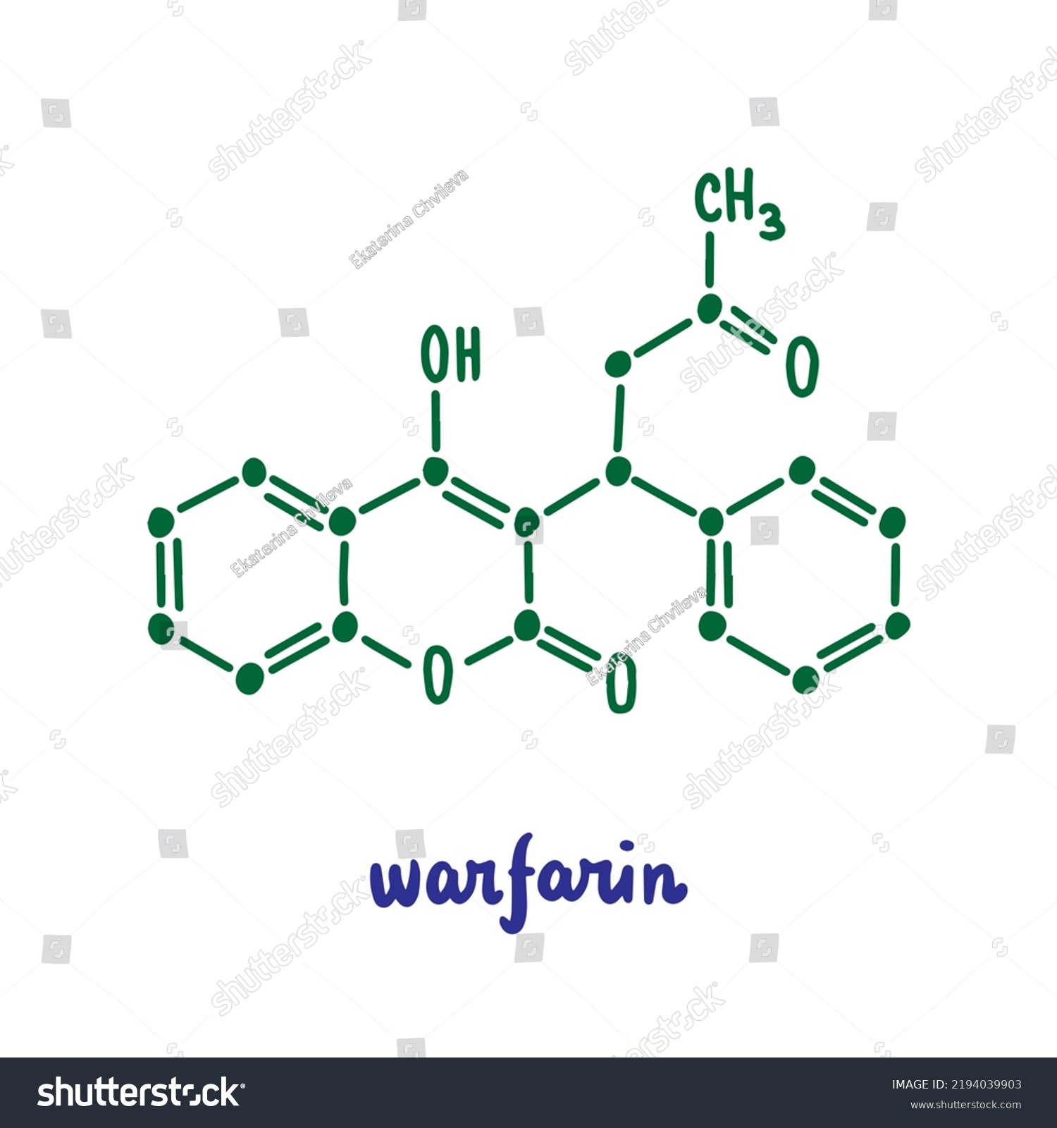 Warfarin Hand Drawn Vector Formula Chemical Stock Vector Royalty Free