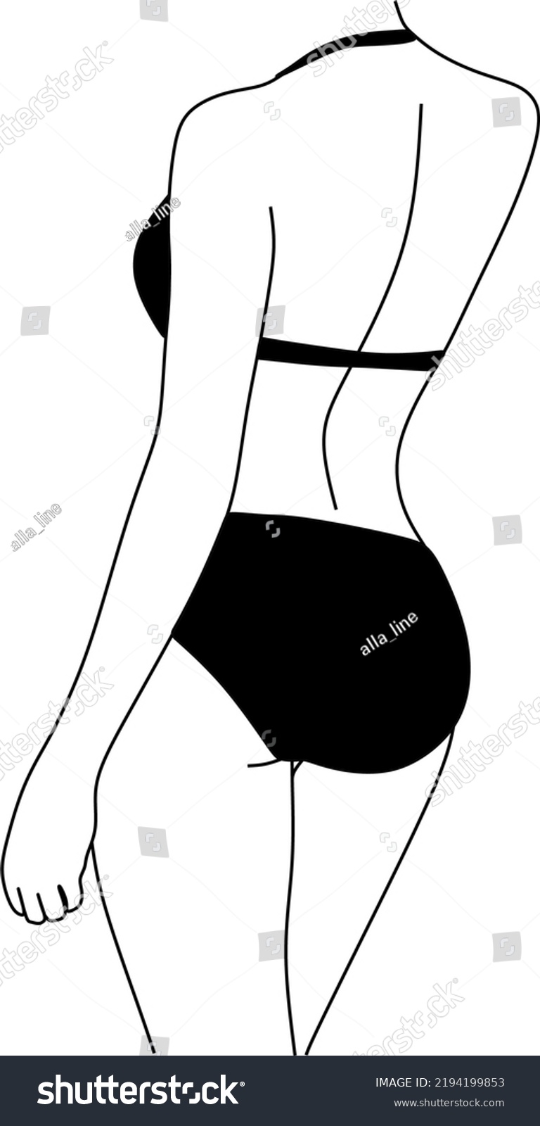 Sensual Linear Minimalistic Female Figure Black Stock Vector Royalty