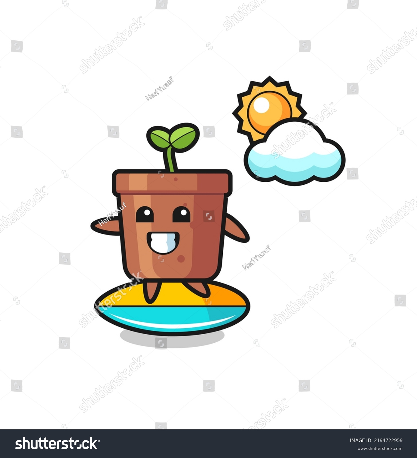 Illustration Plant Pot Cartoon Do Surfing Stock Vector Royalty Free