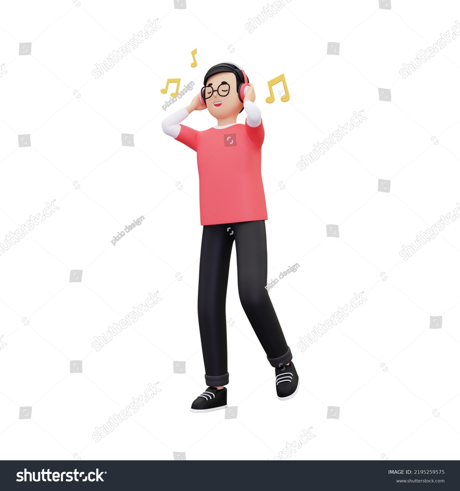 3d Man Listening Music Using Headphones Stock Illustration 2195259575