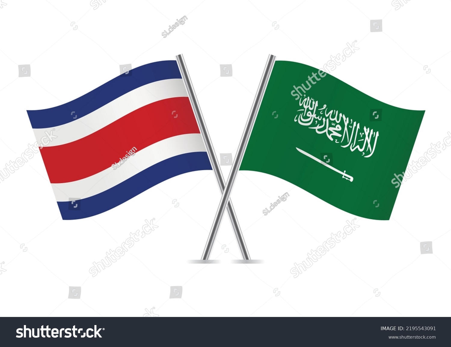 Costa Rica Saudi Arabia Crossed Flags Stock Vector Royalty Free