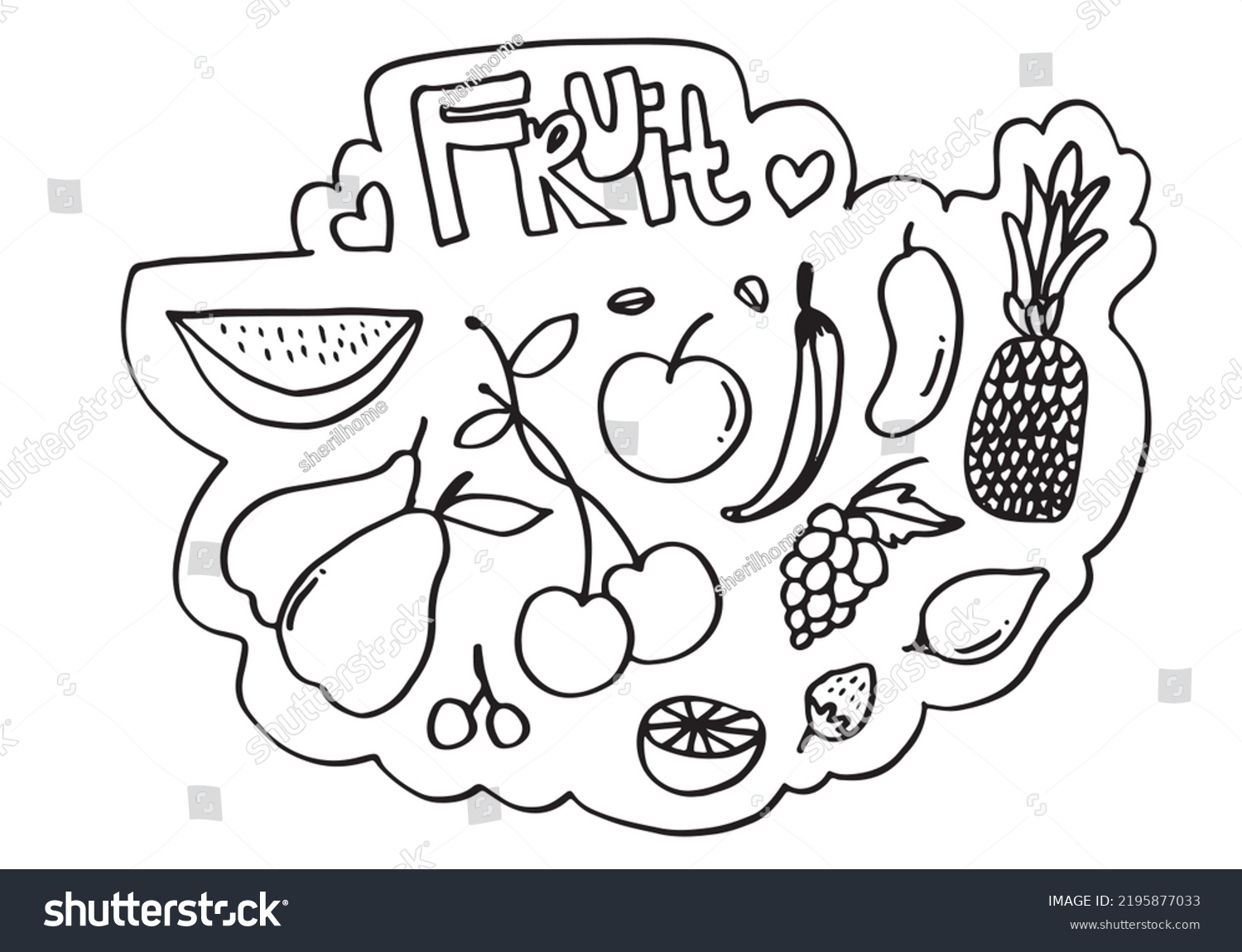 Doodle Fruit Set Hand Drawing Fruits Stock Vector Royalty Free