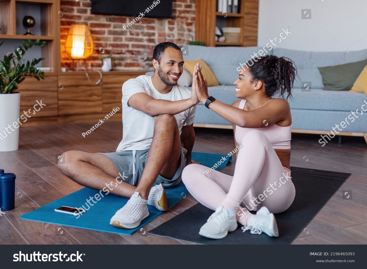 Glad Millennial African American Male Female Stock Photo