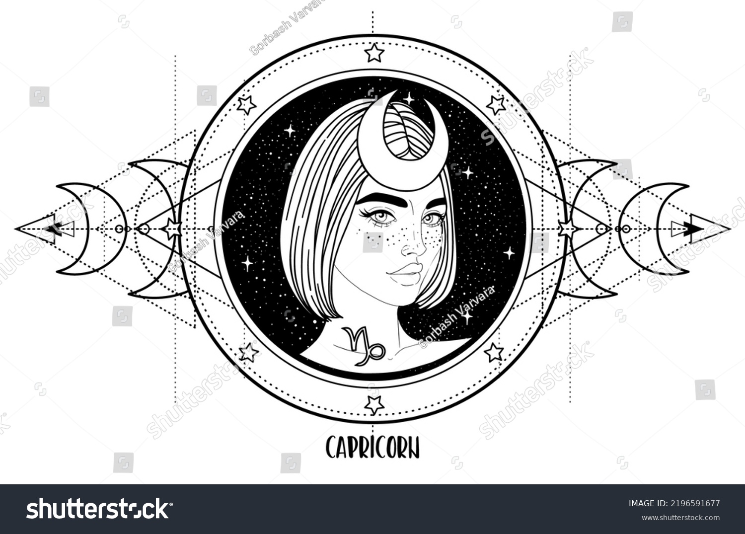 Illustration Capricorn Astrology Sign Beautiful Girl Stock Vector