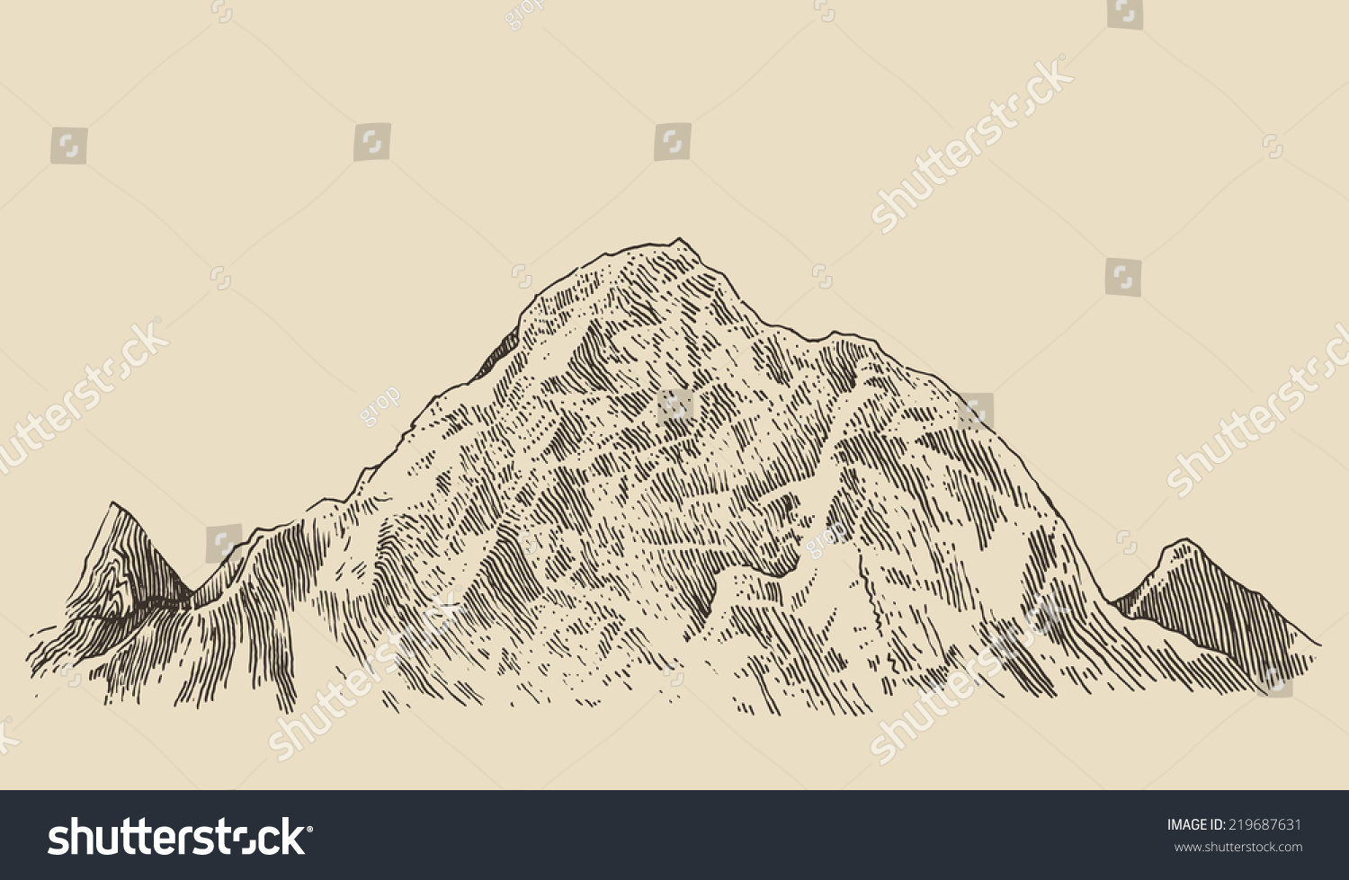 Contours Mountains Engraving Vector Illustration Hand Stock Vector