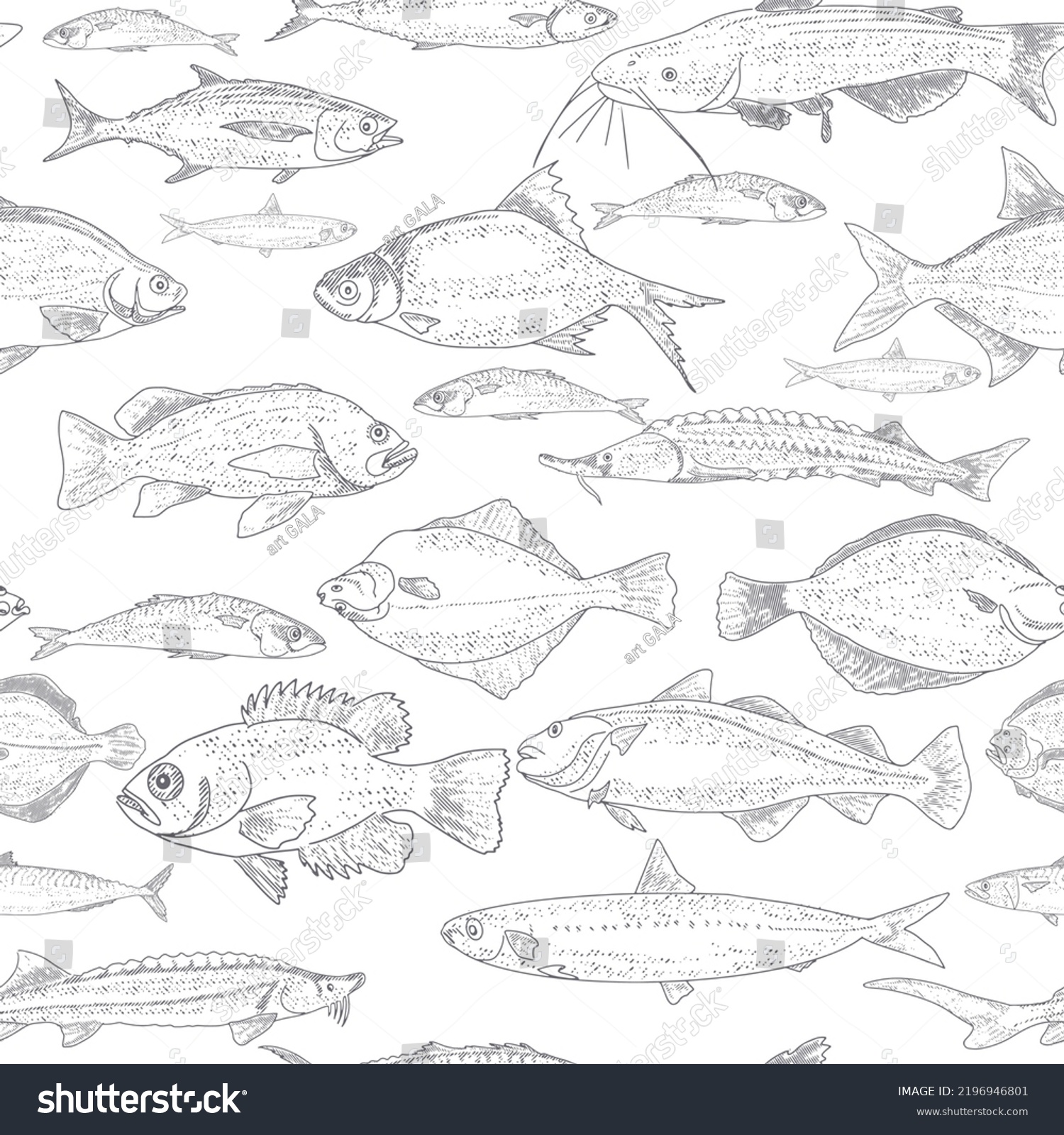 Fish Vector Seafood Background Vintage Sketch Stock Vector Royalty