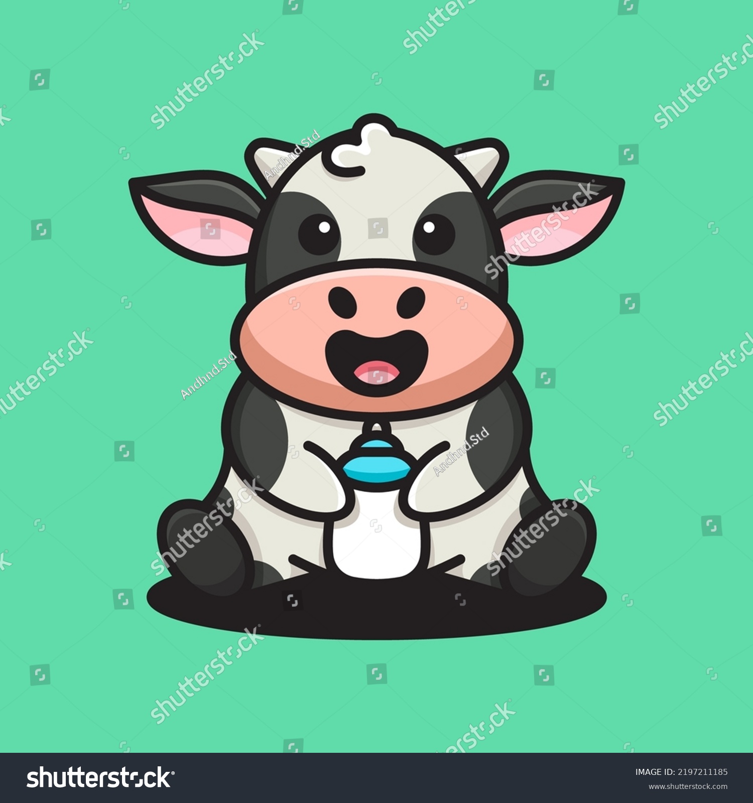 Cute Cow Holding Milk Bottle Suitable Stock Vector Royalty Free