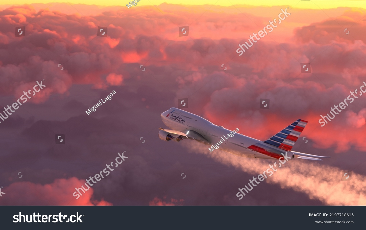 Boeing American Airlines Flying Over Stock Photo