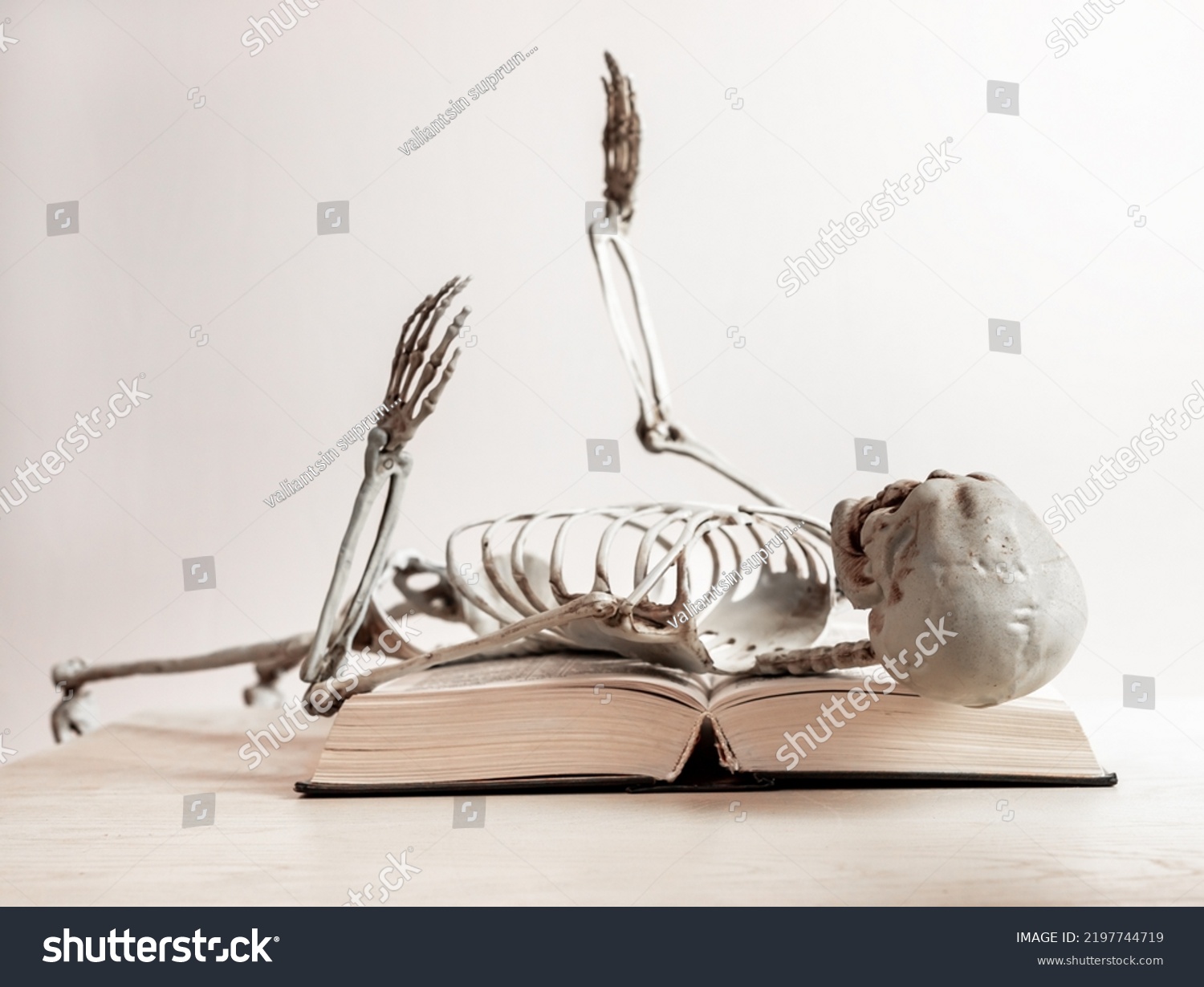 Burnout Concept Tired Skeleton Lying Over Stock Photo