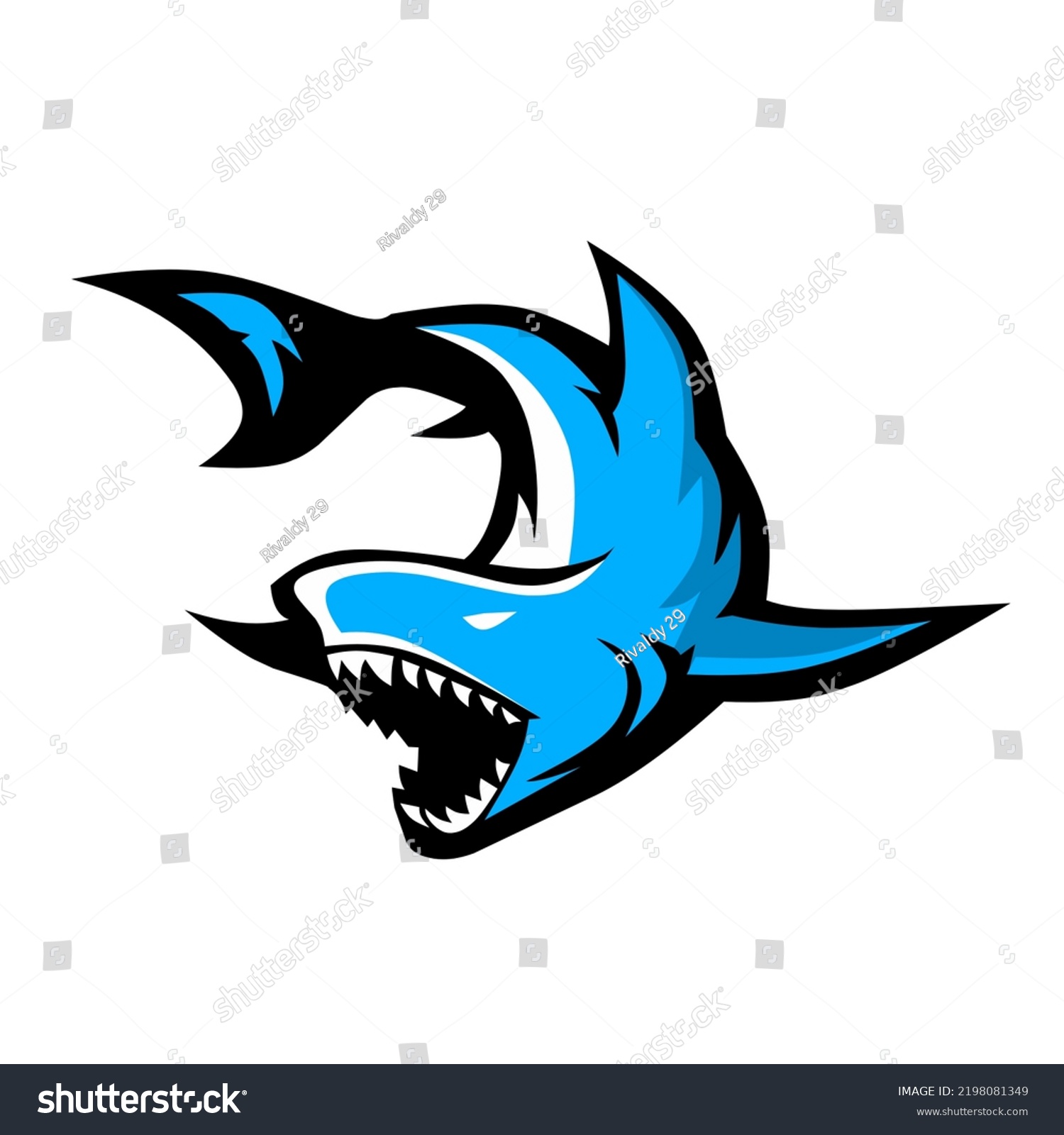 Angry Blue Shark Icon Logo Looking Stock Illustration