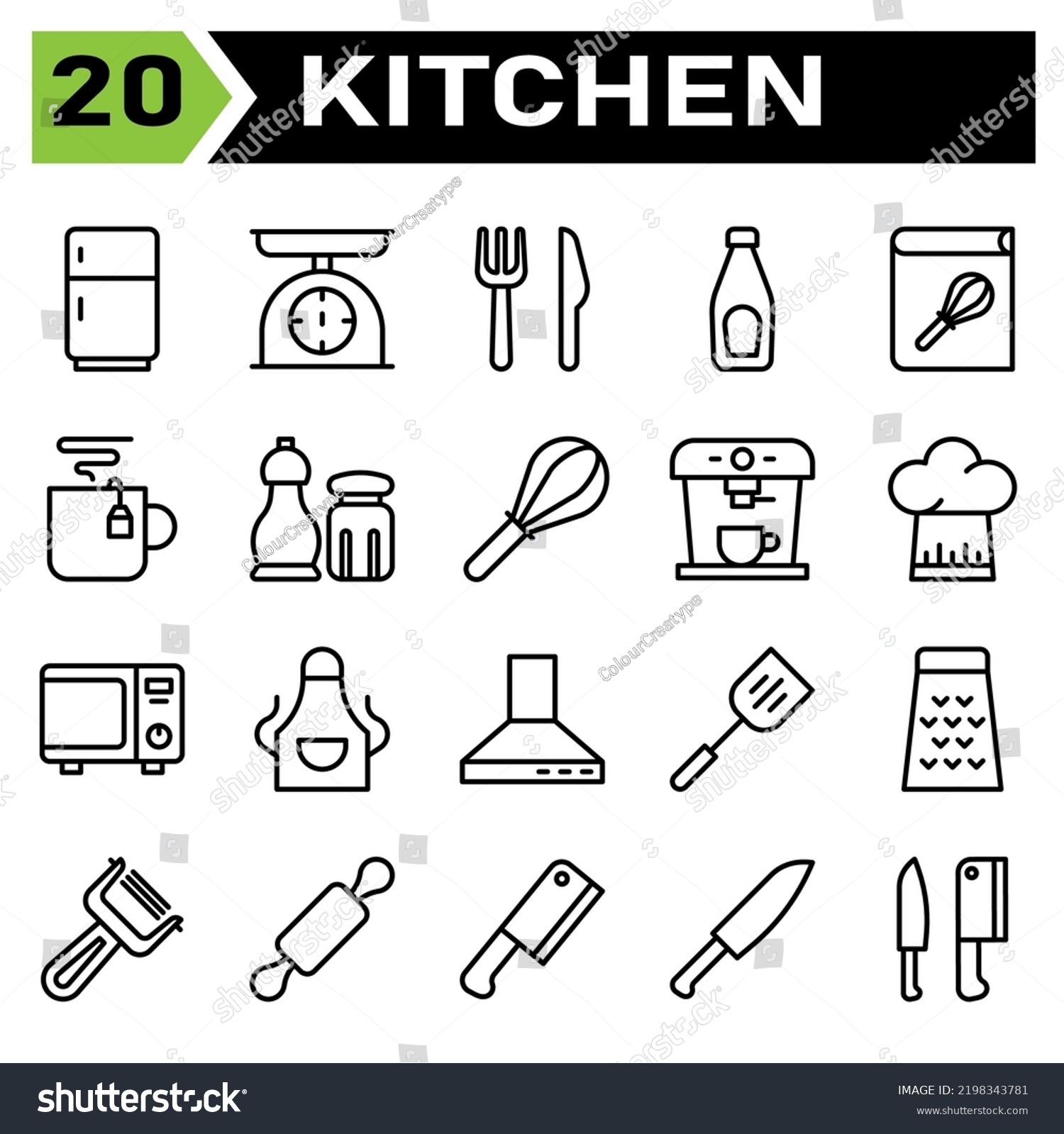 Kitchen Equipment Icon Set Include Refrigerator Stock Vector Royalty