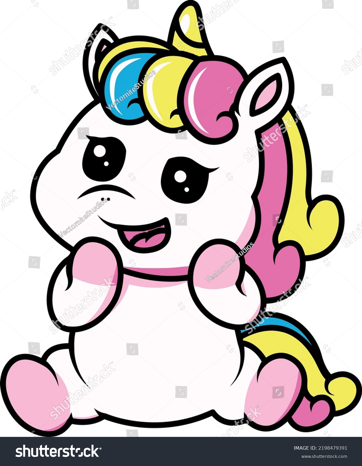 Cute Unicorn Sitting Cartoon Character Vector Stock Vector Royalty