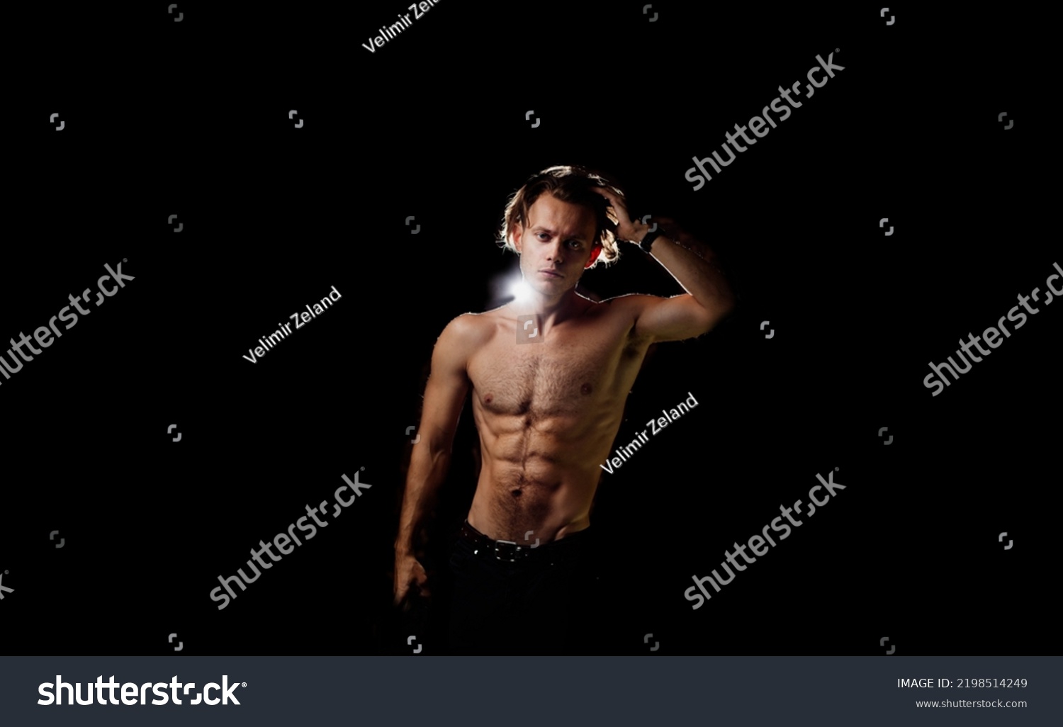 Muscular Athletic Man Naked Torso Inflated Stock Photo