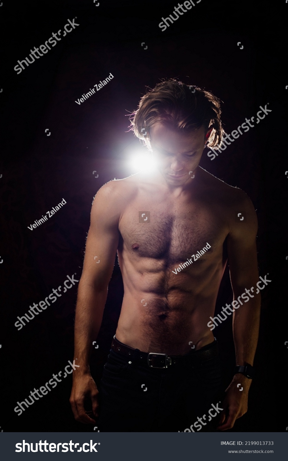 Muscular Athletic Man Naked Torso Inflated Stock Photo