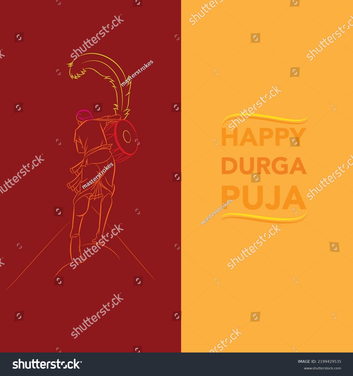 Happy Durga Puja Dhak Musical Instrument Stock Vector Royalty Free