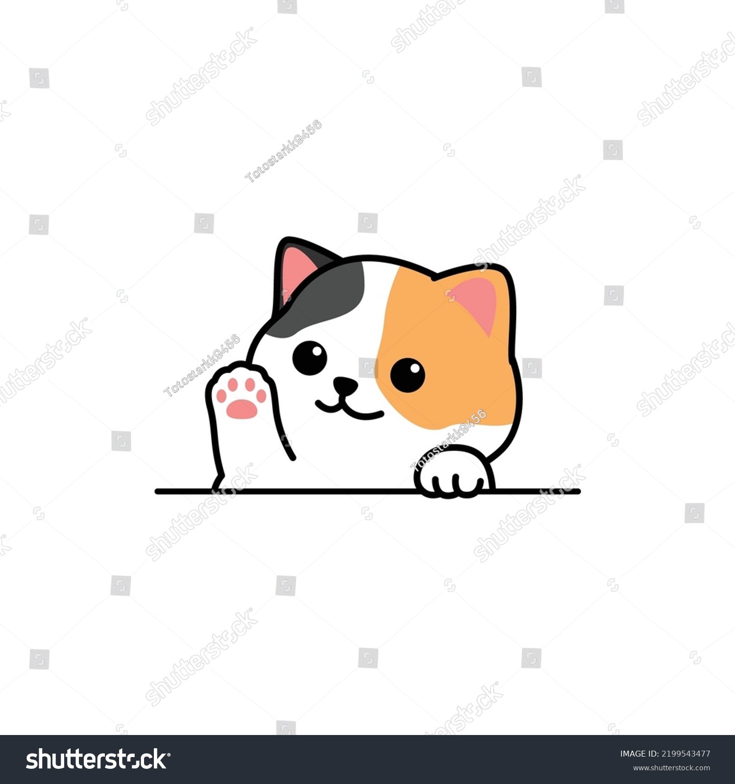 Cute Calico Cat Waving Paw Cartoon Stock Vector Royalty Free