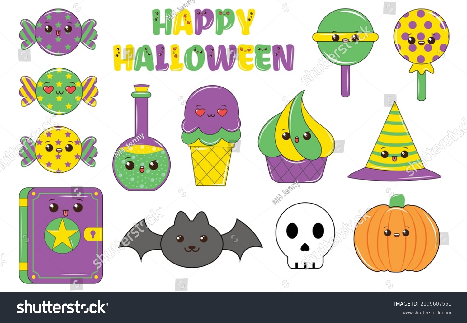 Halloween Kawaii Clipart Sticker Collection Cute Stock Vector Royalty