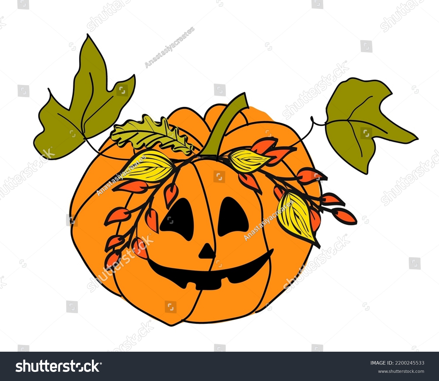 Orange Pumpkin Fall Foliage Vector Illustration Stock Vector Royalty