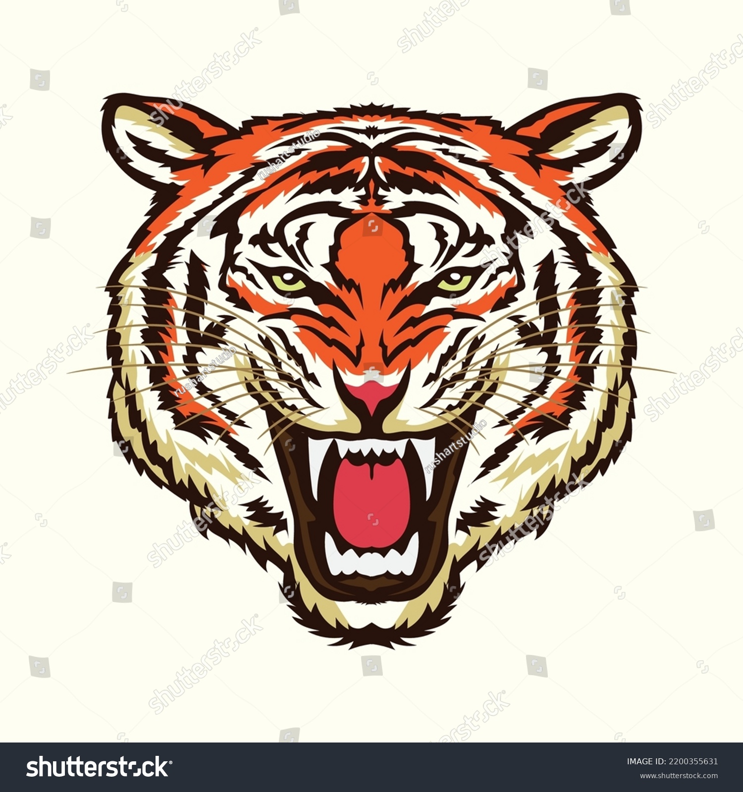 Angry Tiger Face Vector Illustration Retro Stock Vector Royalty Free