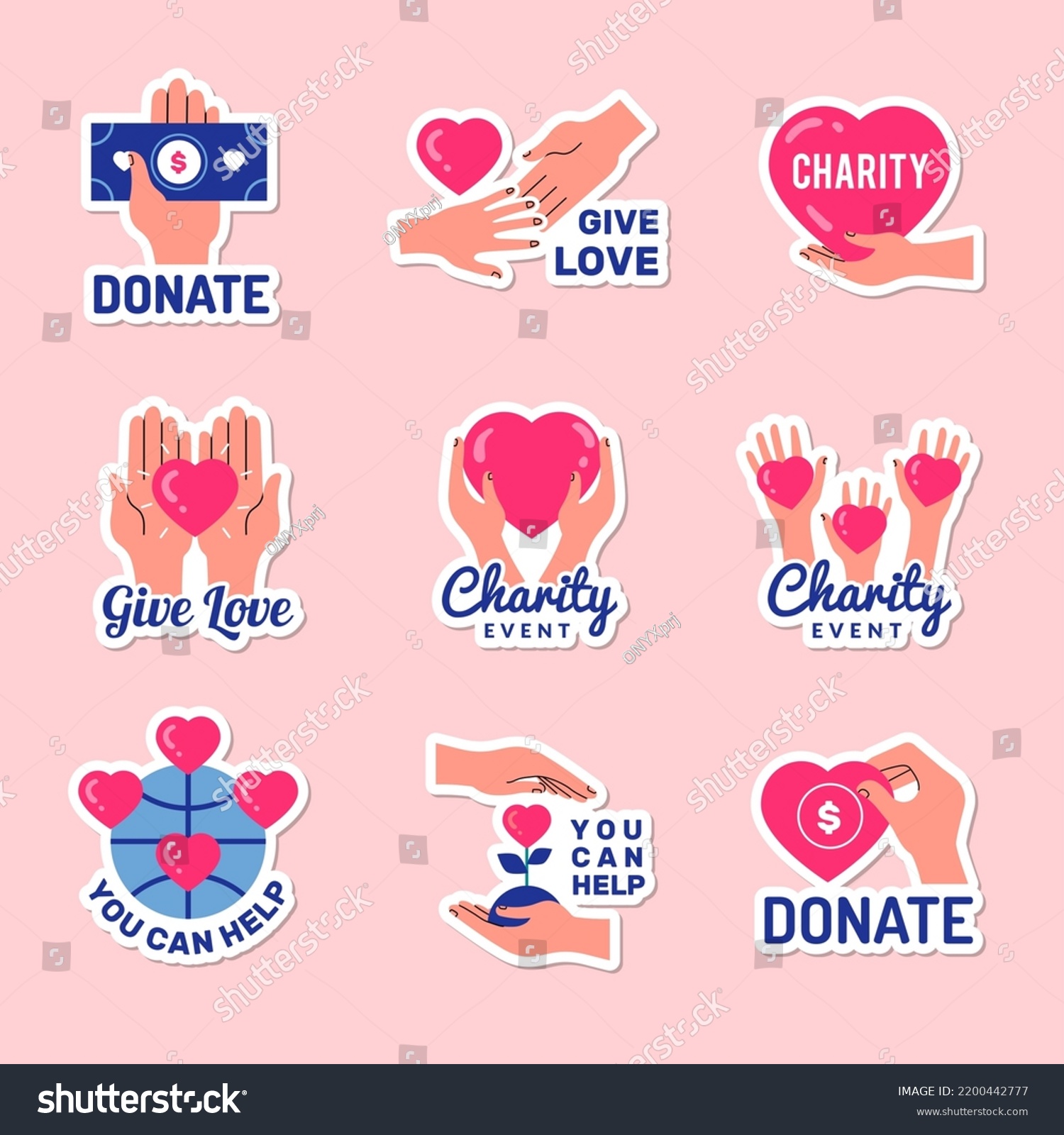 Donation Emblems Humanity Charity Colored Symbols Stock Vector Royalty