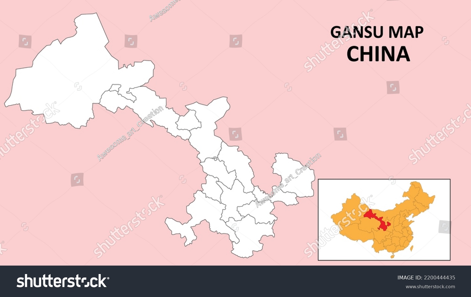 Gansu Map China Outline State Map Stock Vector Royalty Free