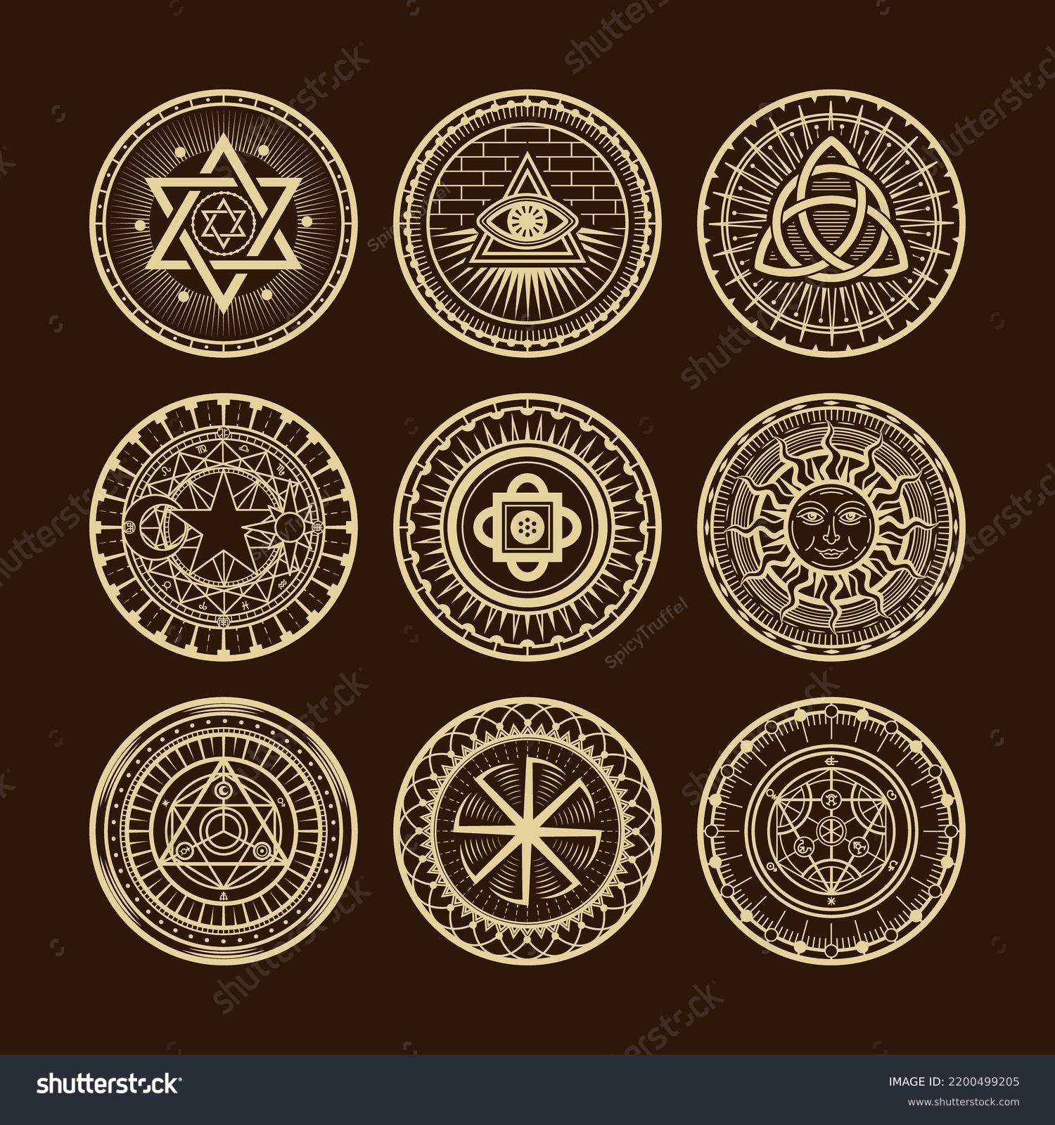 Occult Pentagram Symbols Magic Circles Egypt Stock Vector Royalty Free