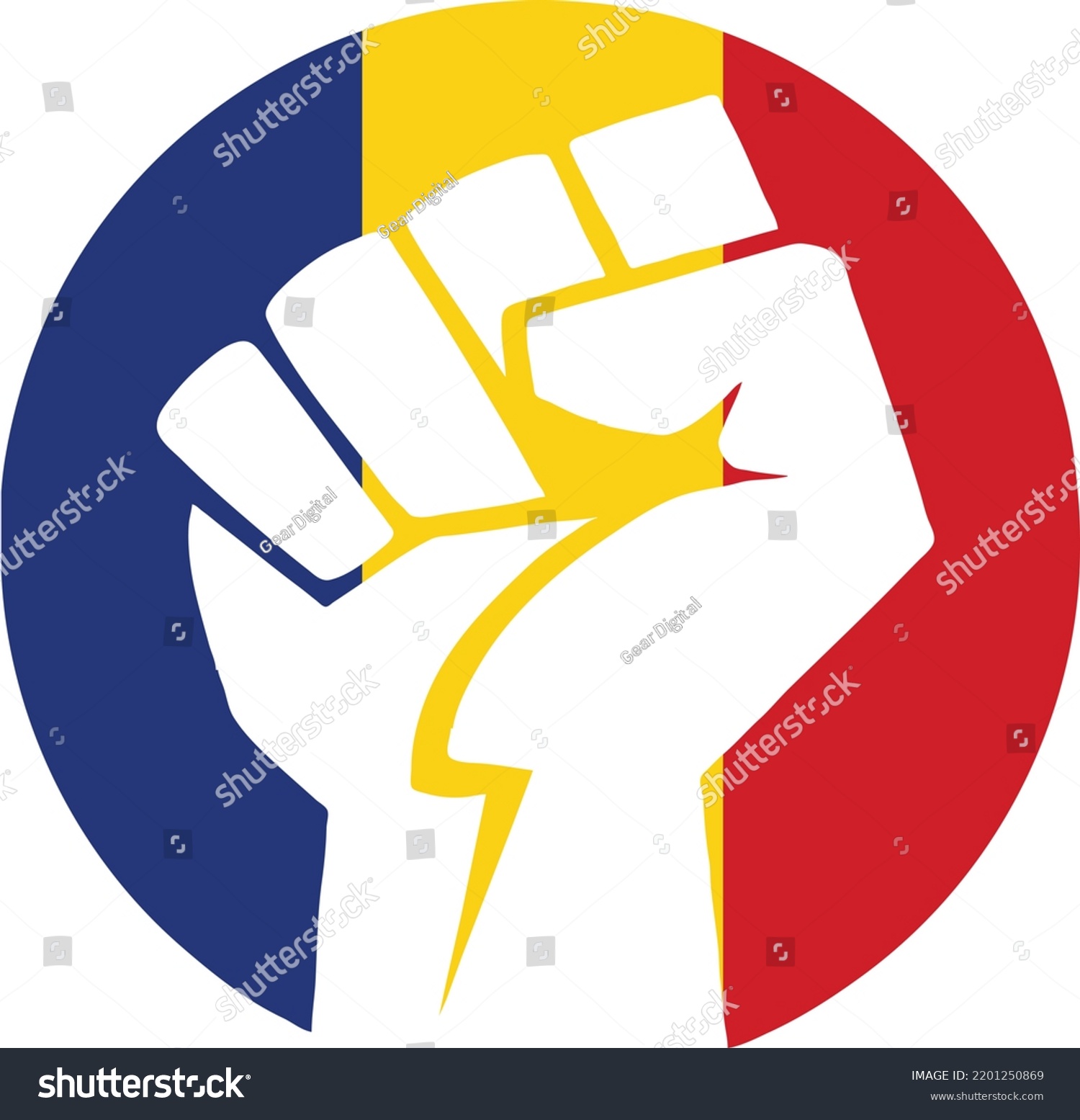 Silhouette Clenched Fist Romanian Flag Isolated Stock Vector Royalty