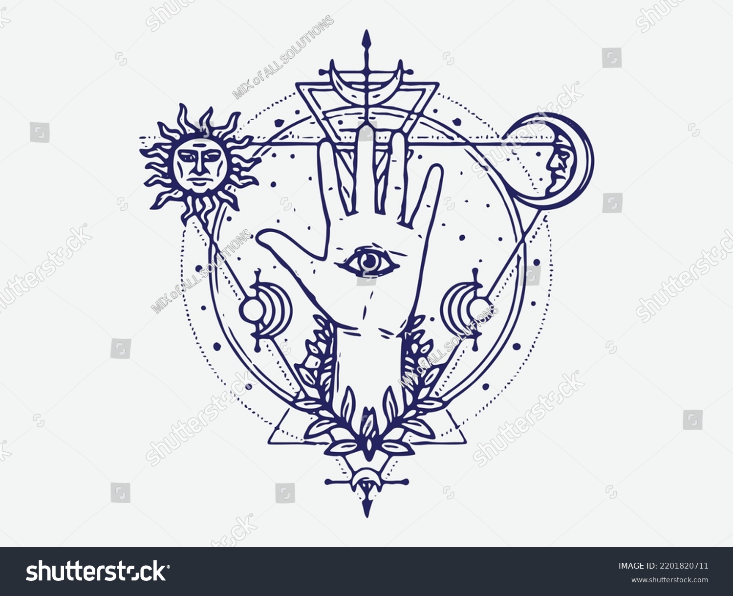 Hipster Illustration Sacred Geometry Hand Allseeing Stock Vector