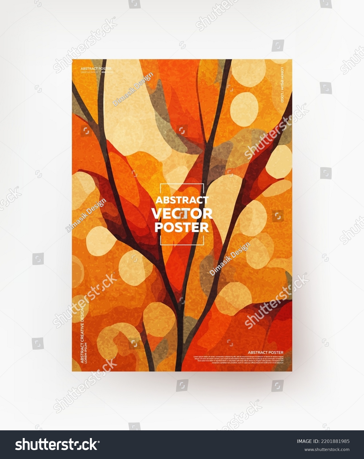 Creative Background Orange Abstract Handdrawn Leaves Stock Vector