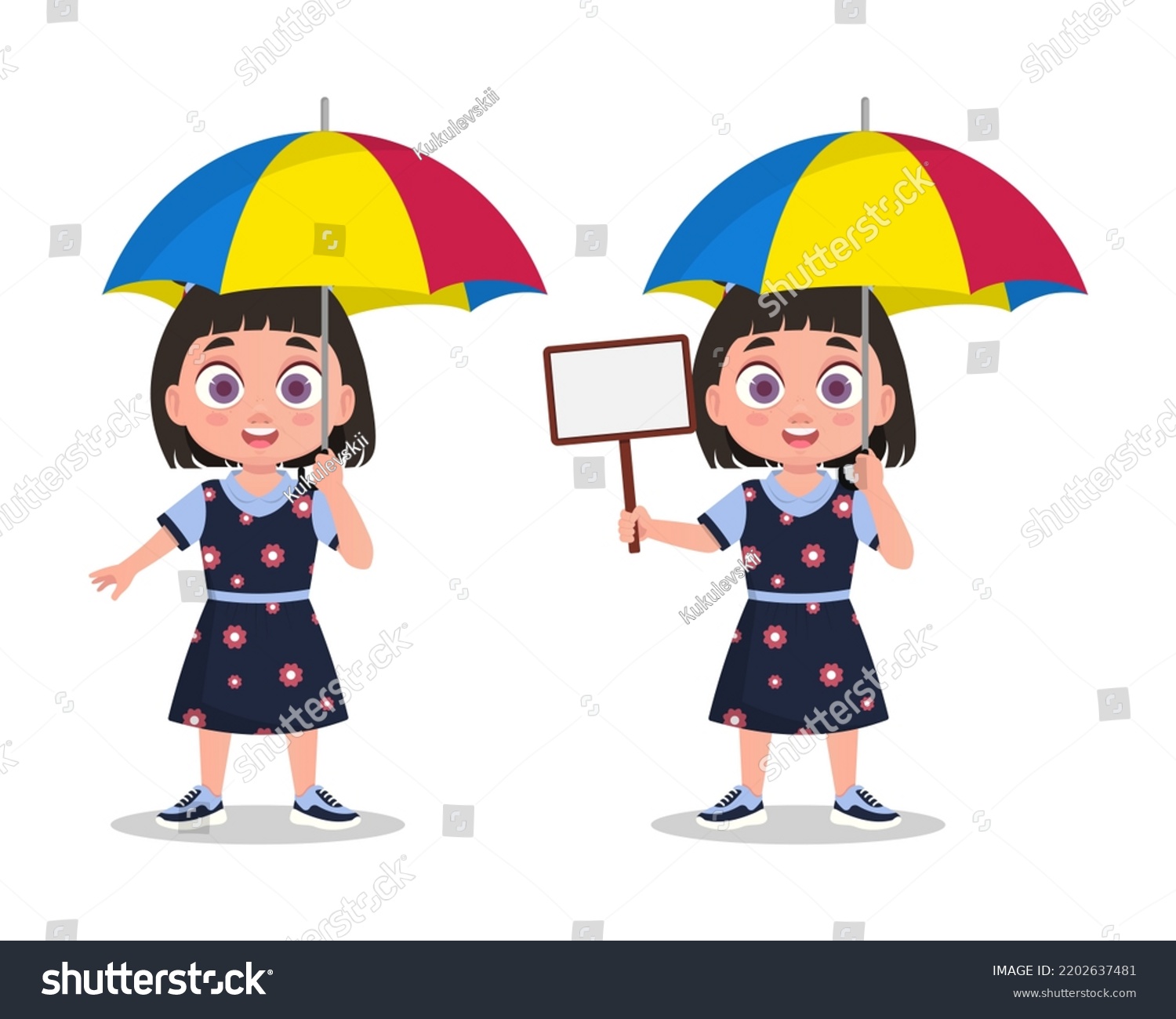 Girl Under Umbrella Vector Illustration Stock Vector Royalty Free