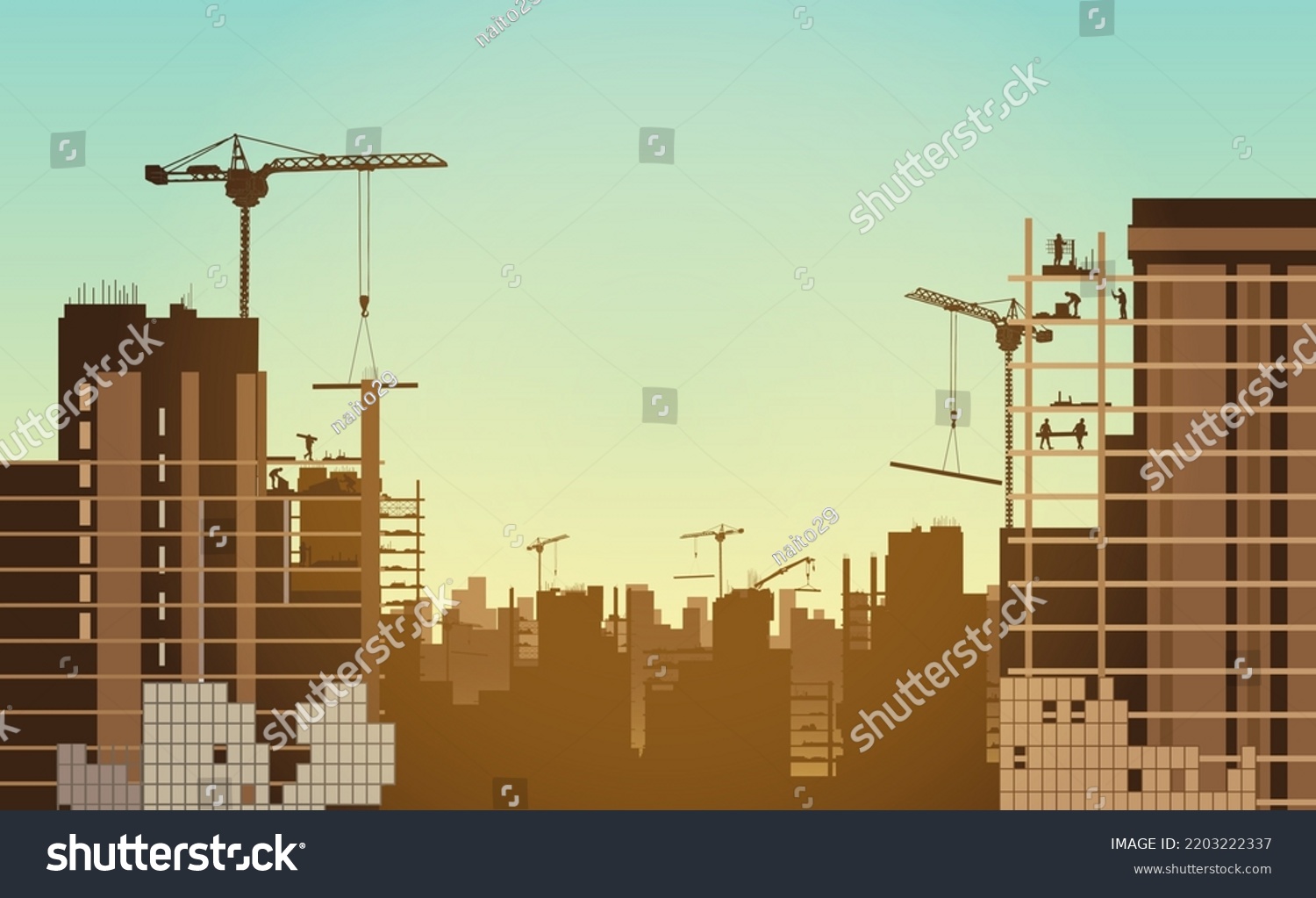 Silhouette Building Construction Site Tower Crane Stock Vector Royalty