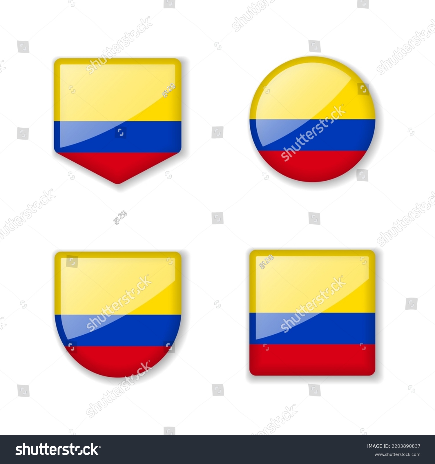 Flags Colombia Glossy Collection Set Vector Stock Vector Royalty Free