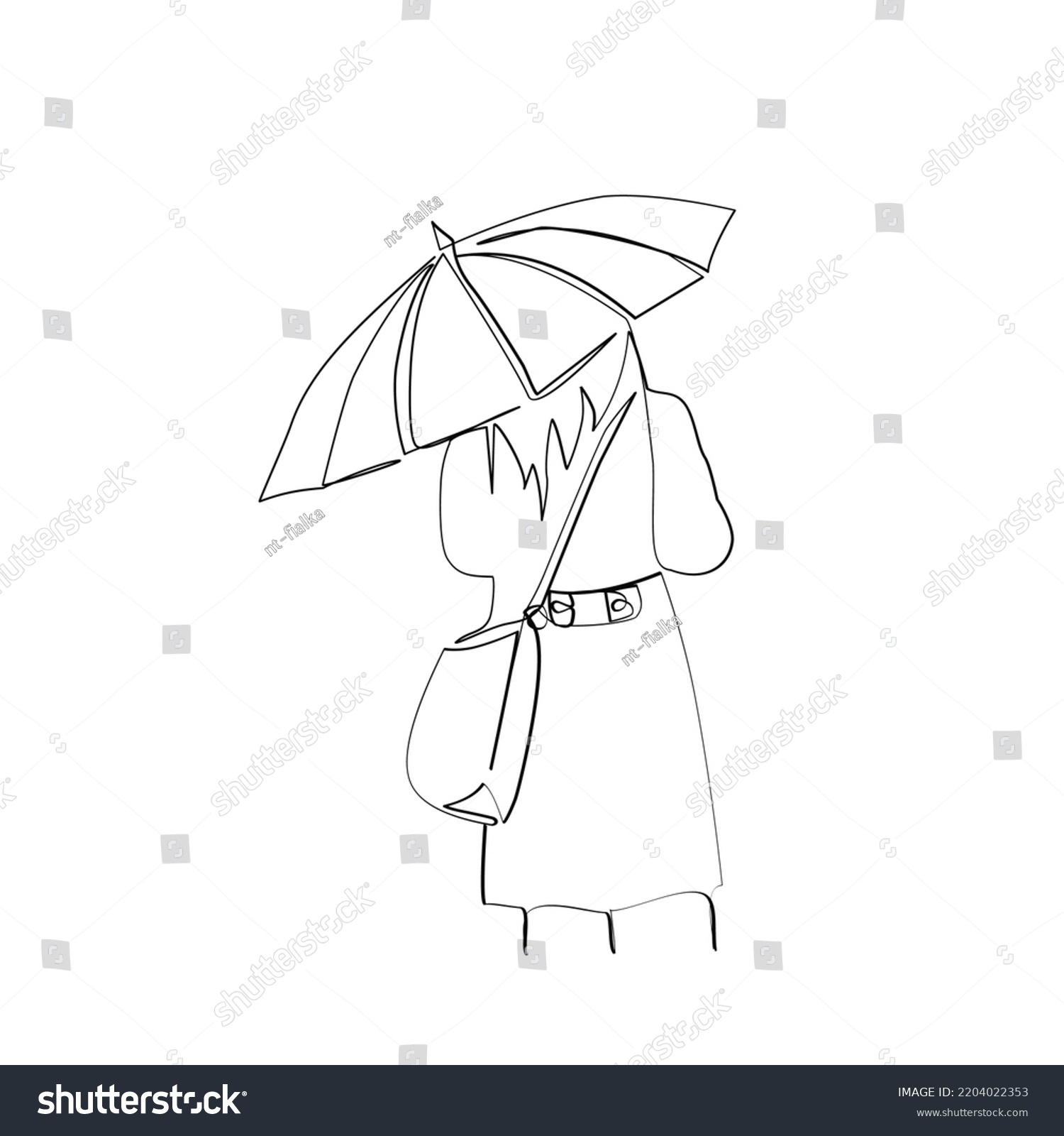 Vector Illustration Woman Umbrella Drawn Lineart Stock Vector Royalty