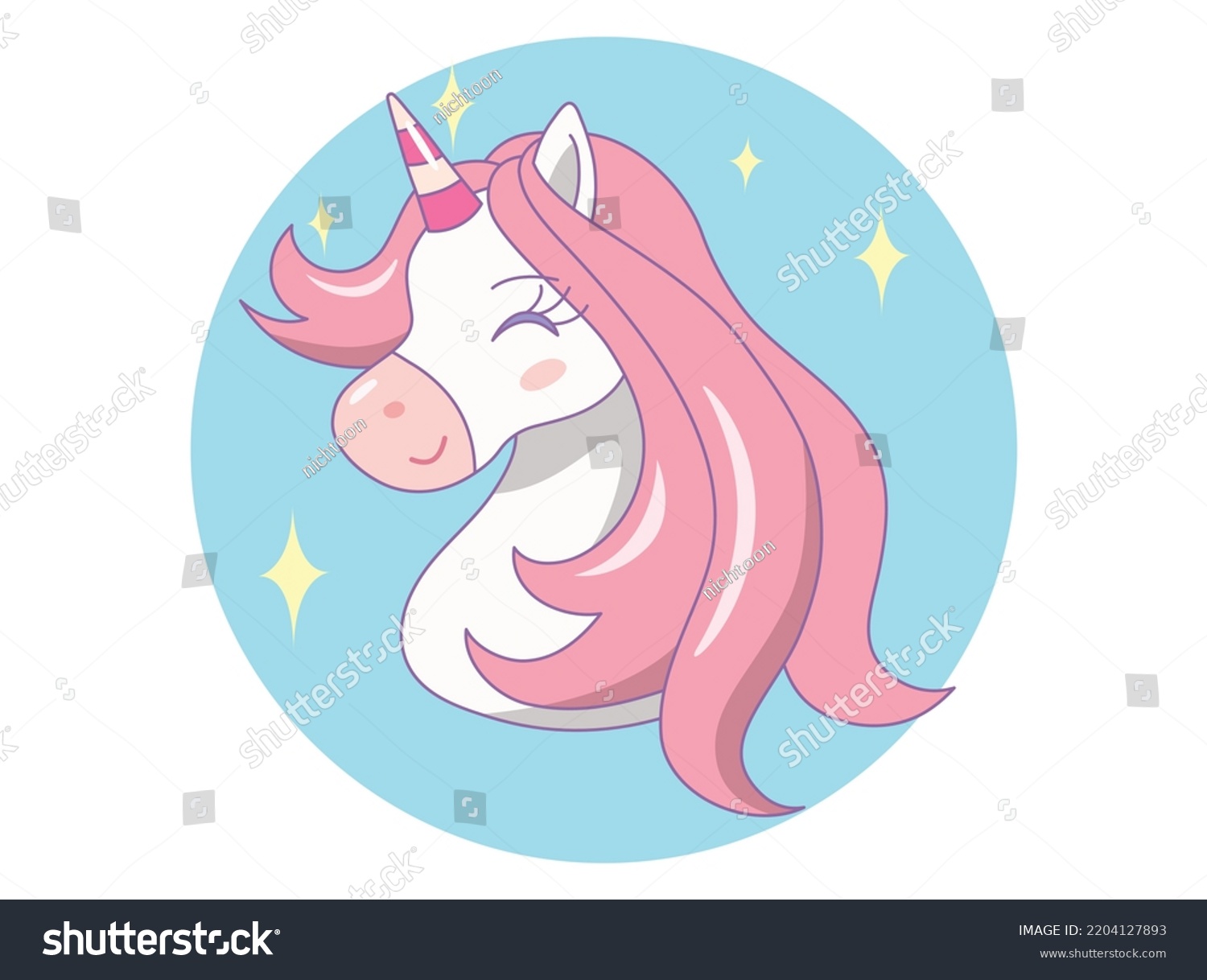 Head Cute Unicorn Closed Eyes On Stock Vector Royalty Free