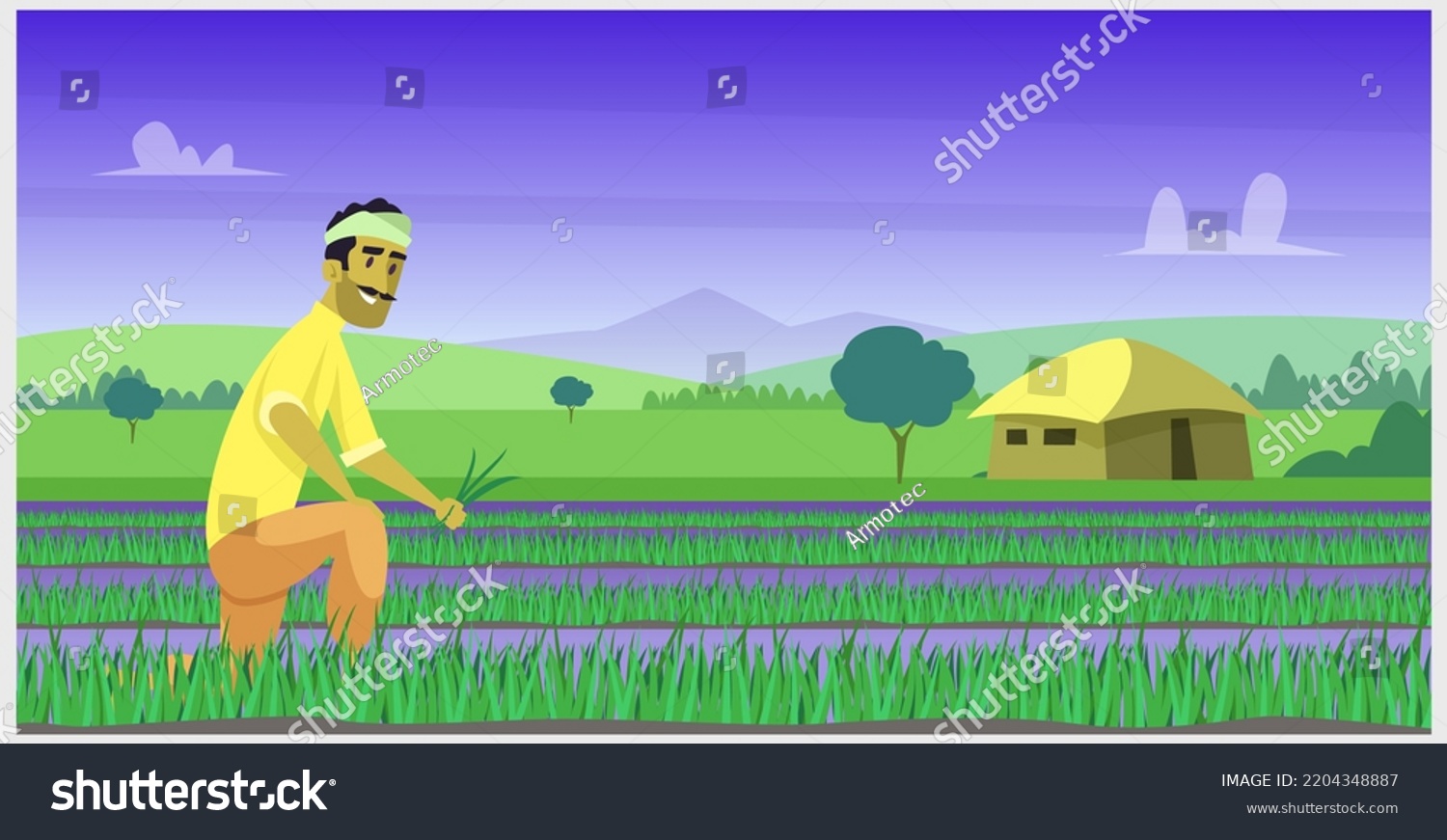 Indian Agriculture Working Farmer Harvesting Field Stock Vector